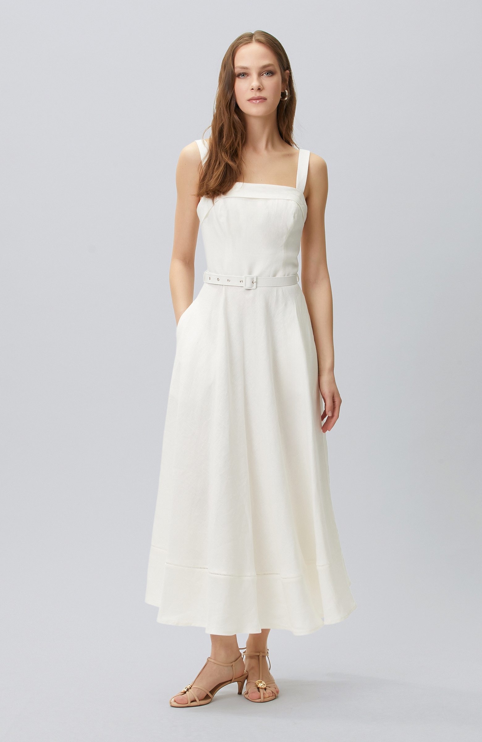 White Linen Midi Dress