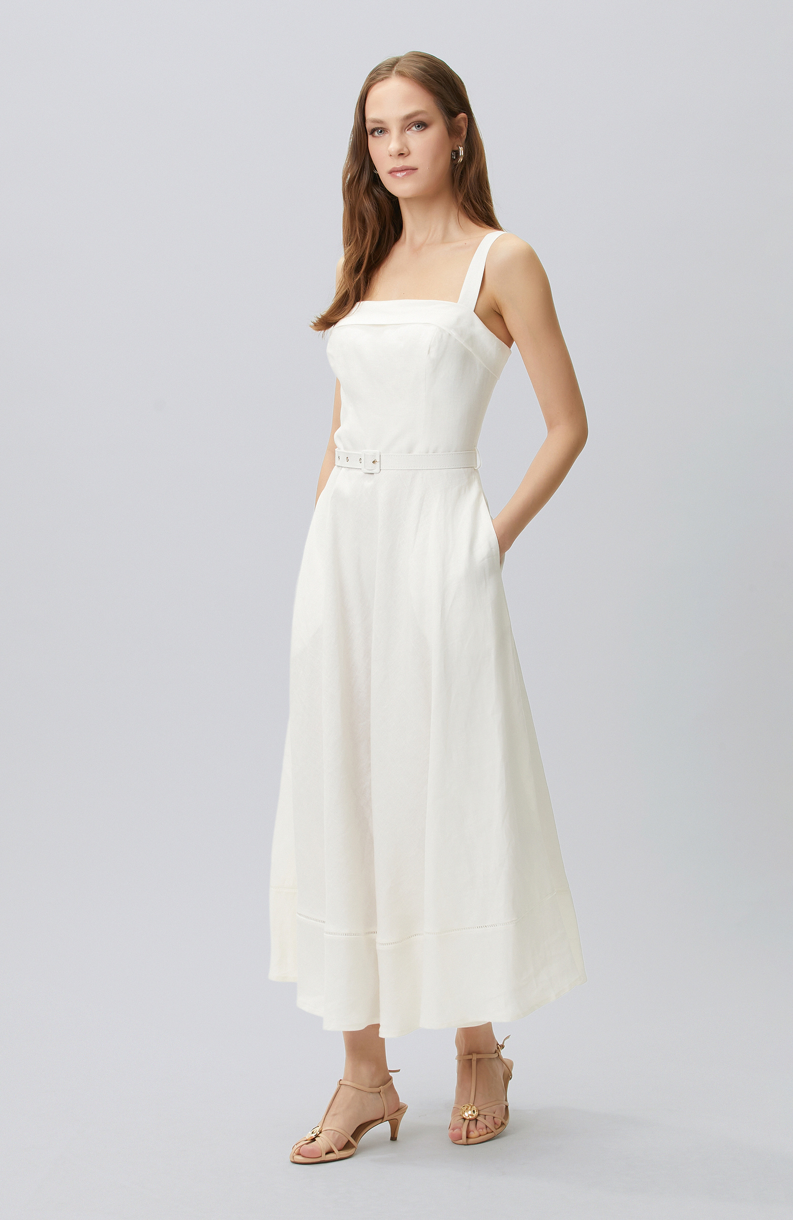 White Linen Midi Dress