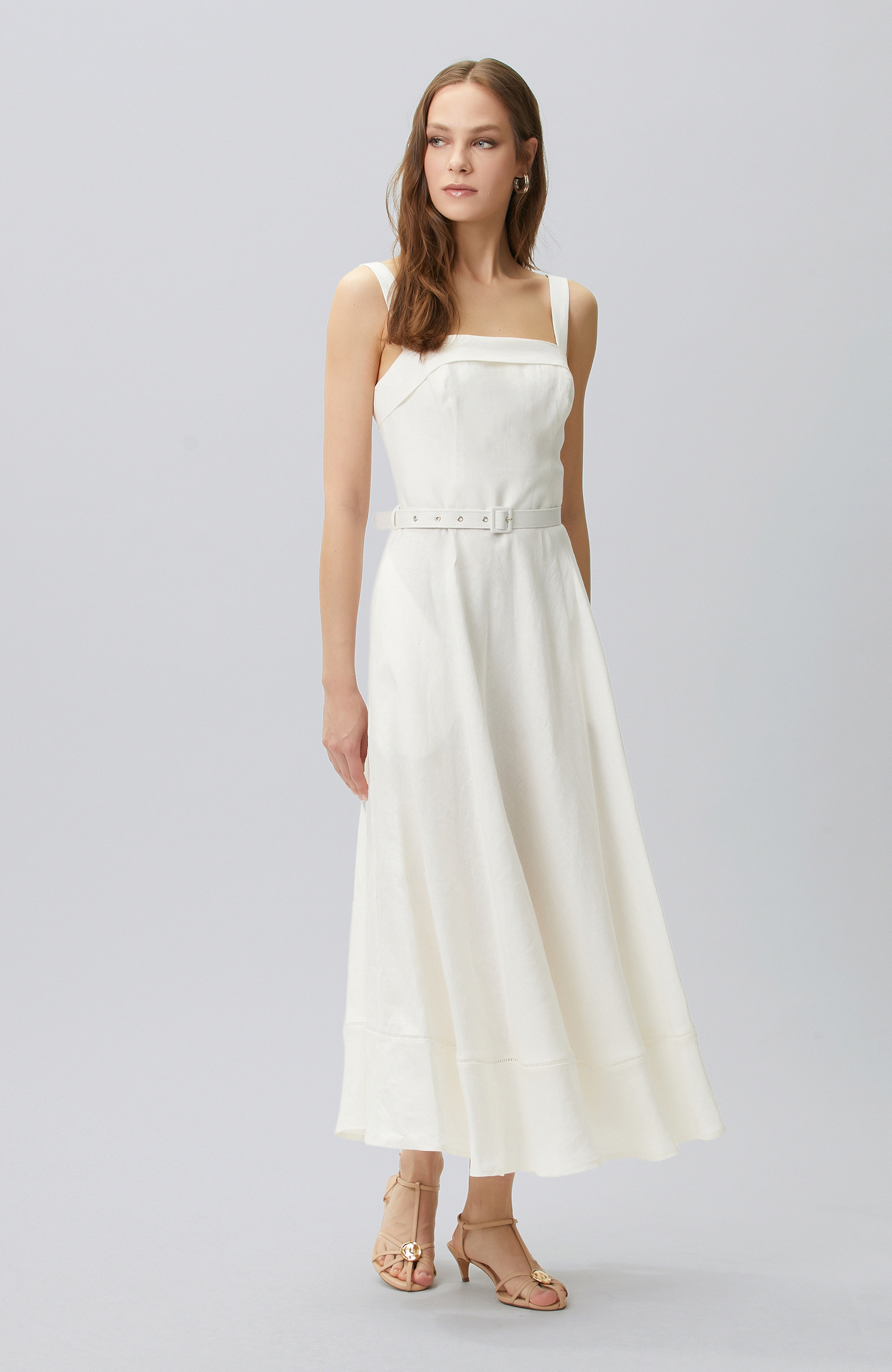 White Linen Midi Dress