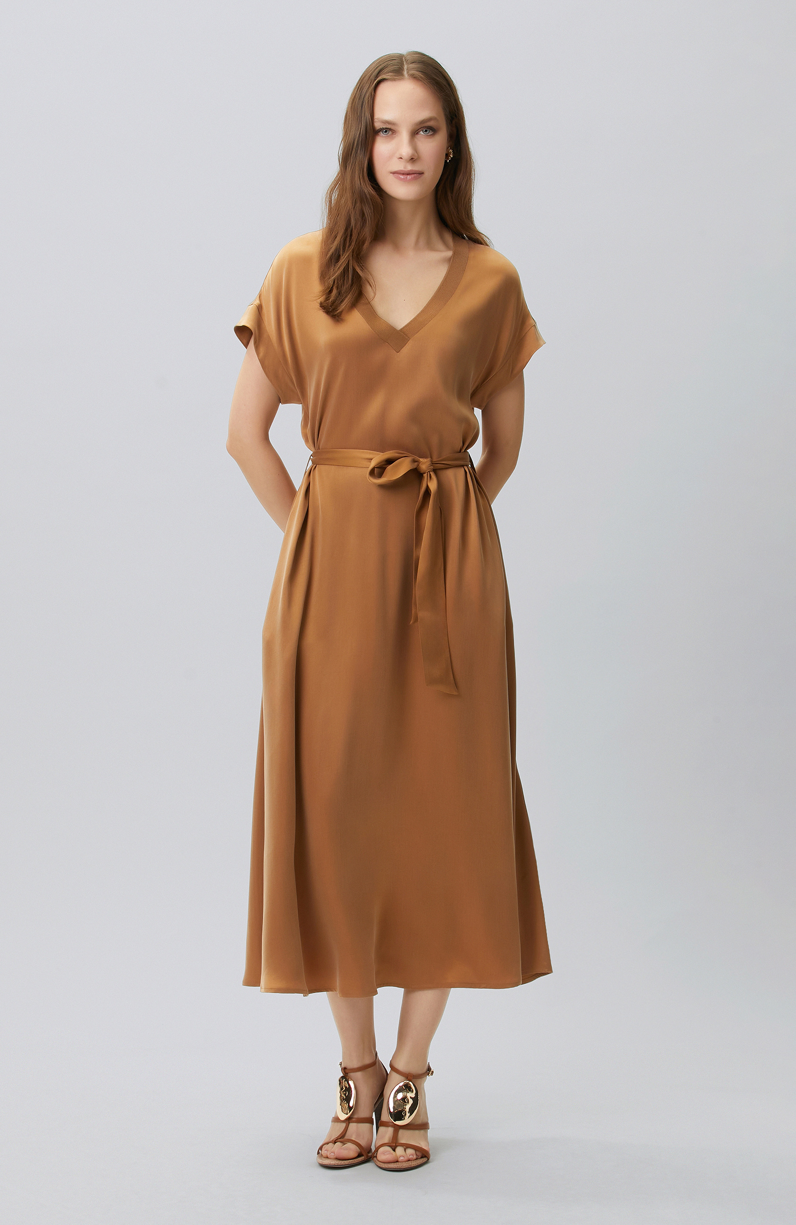 Camel Cupro Maxi Dress