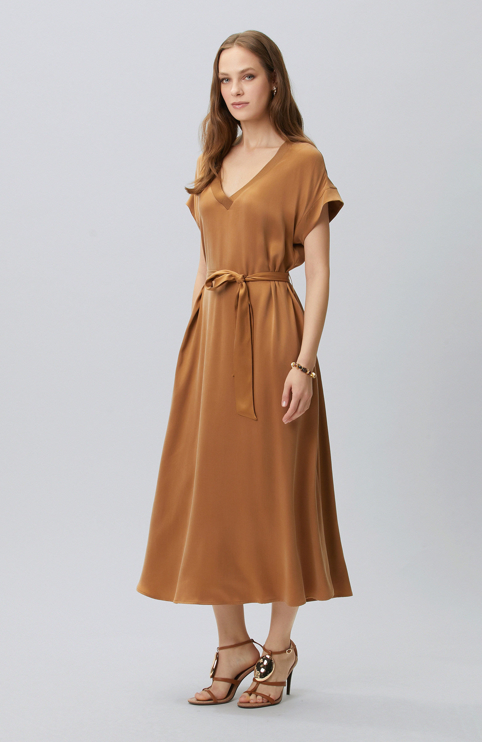 Camel Cupro Maxi Dress
