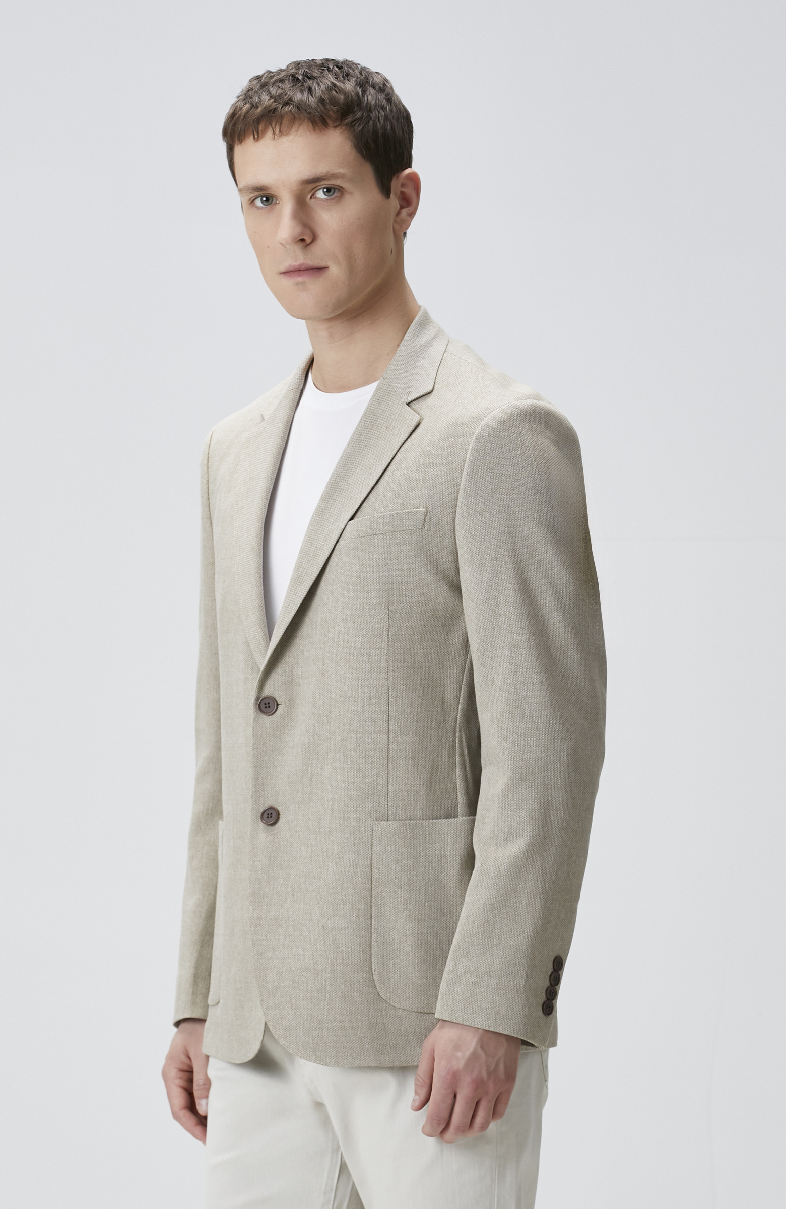 Bej Yün Karışımlı Ceket