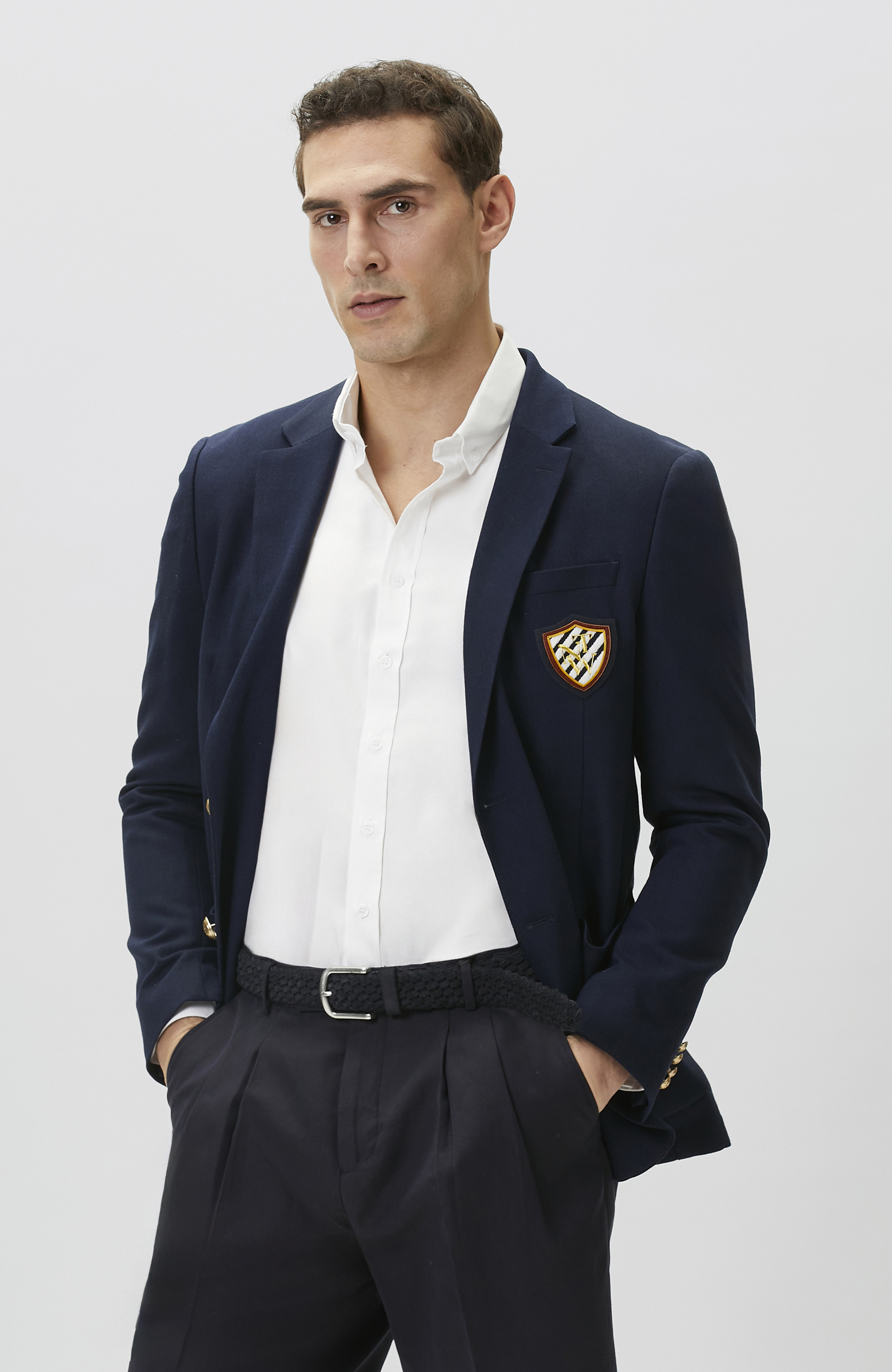 Lacivert Yün Karışımlı Armalı Ceket