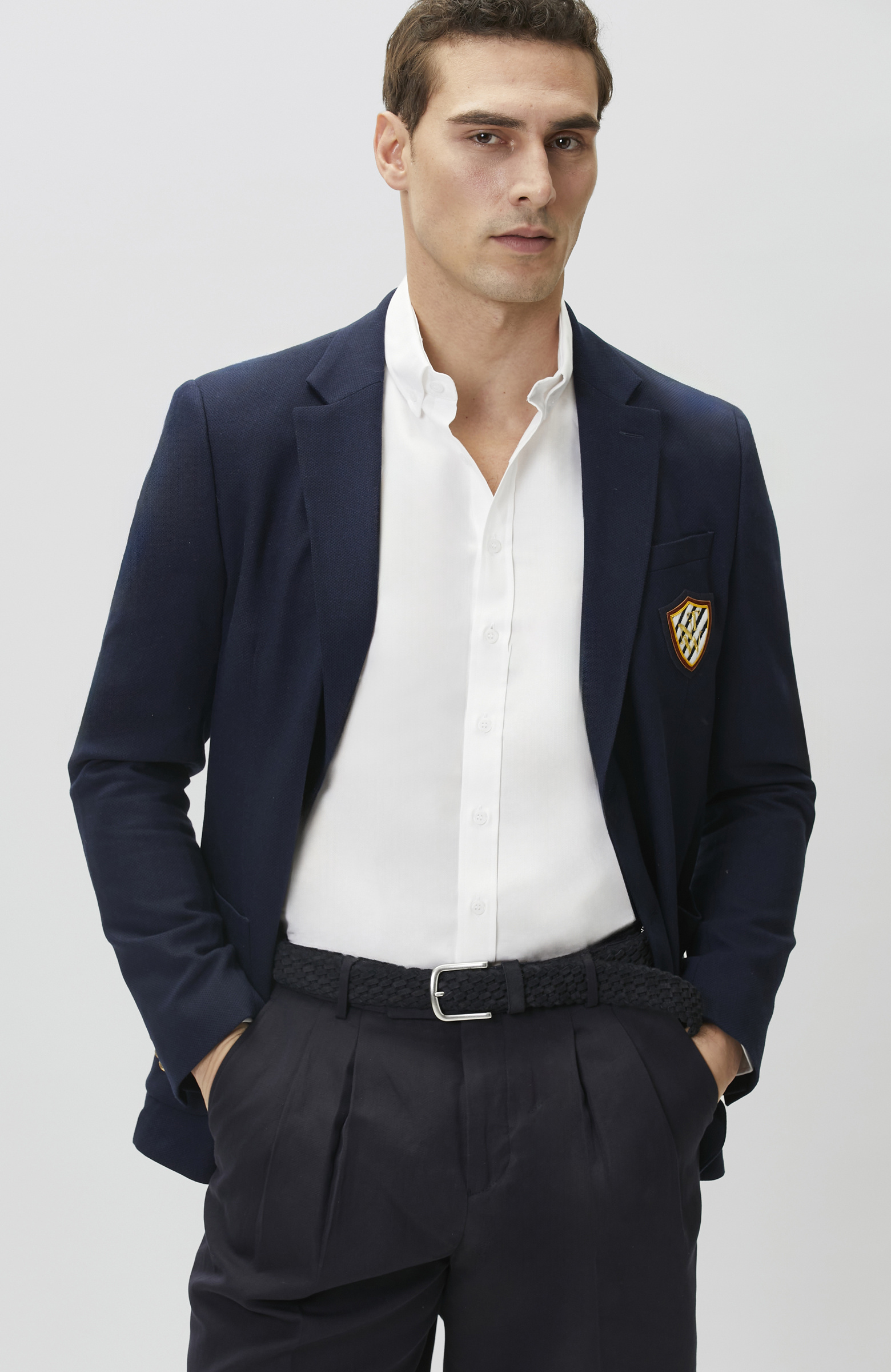 Lacivert Yün Karışımlı Armalı Ceket