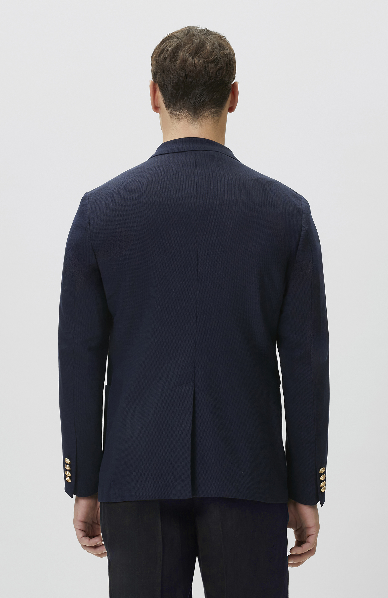 Lacivert Yün Karışımlı Armalı Ceket