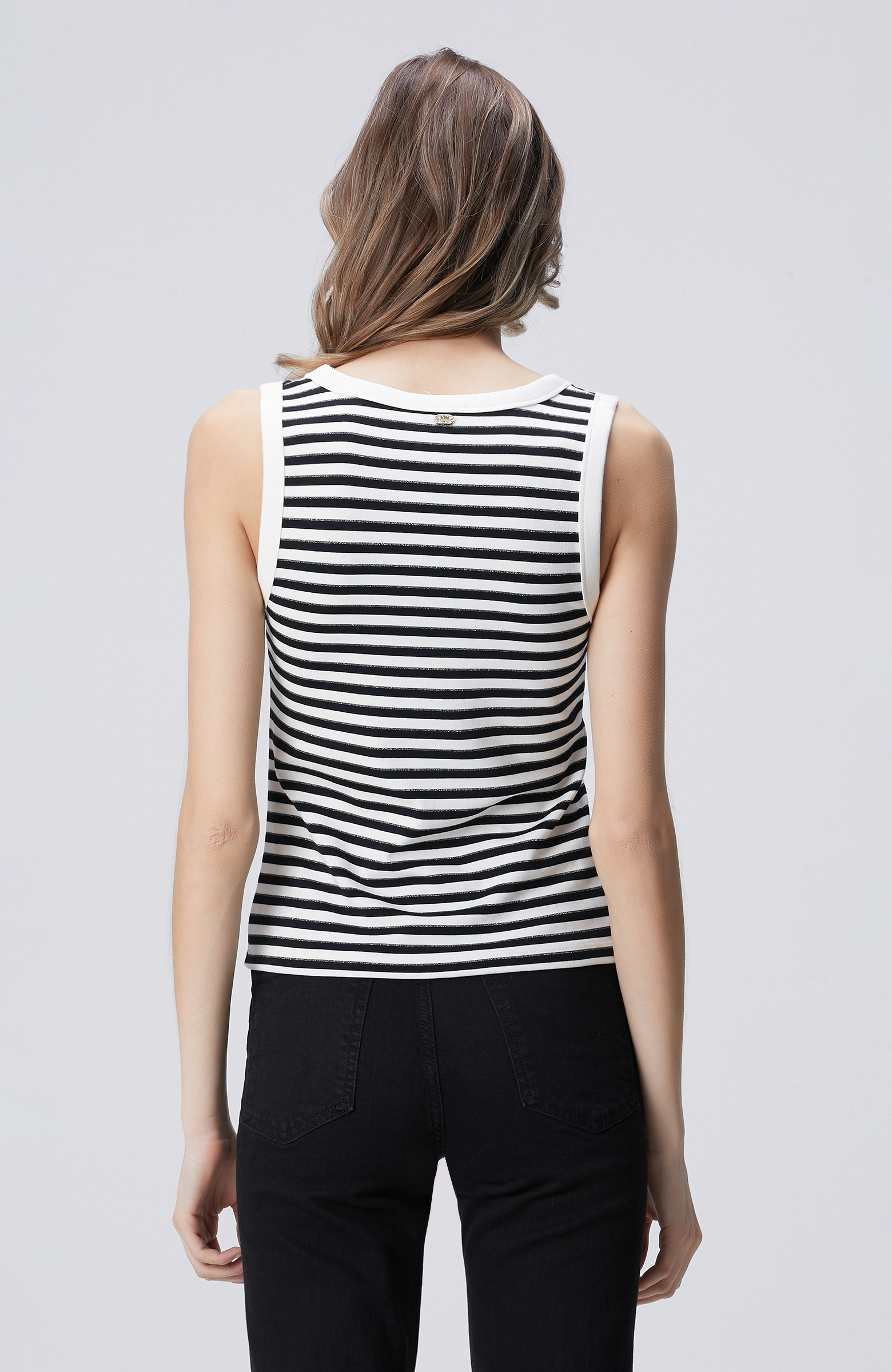 Siyah Beyaz Çizgili Örme Atlet