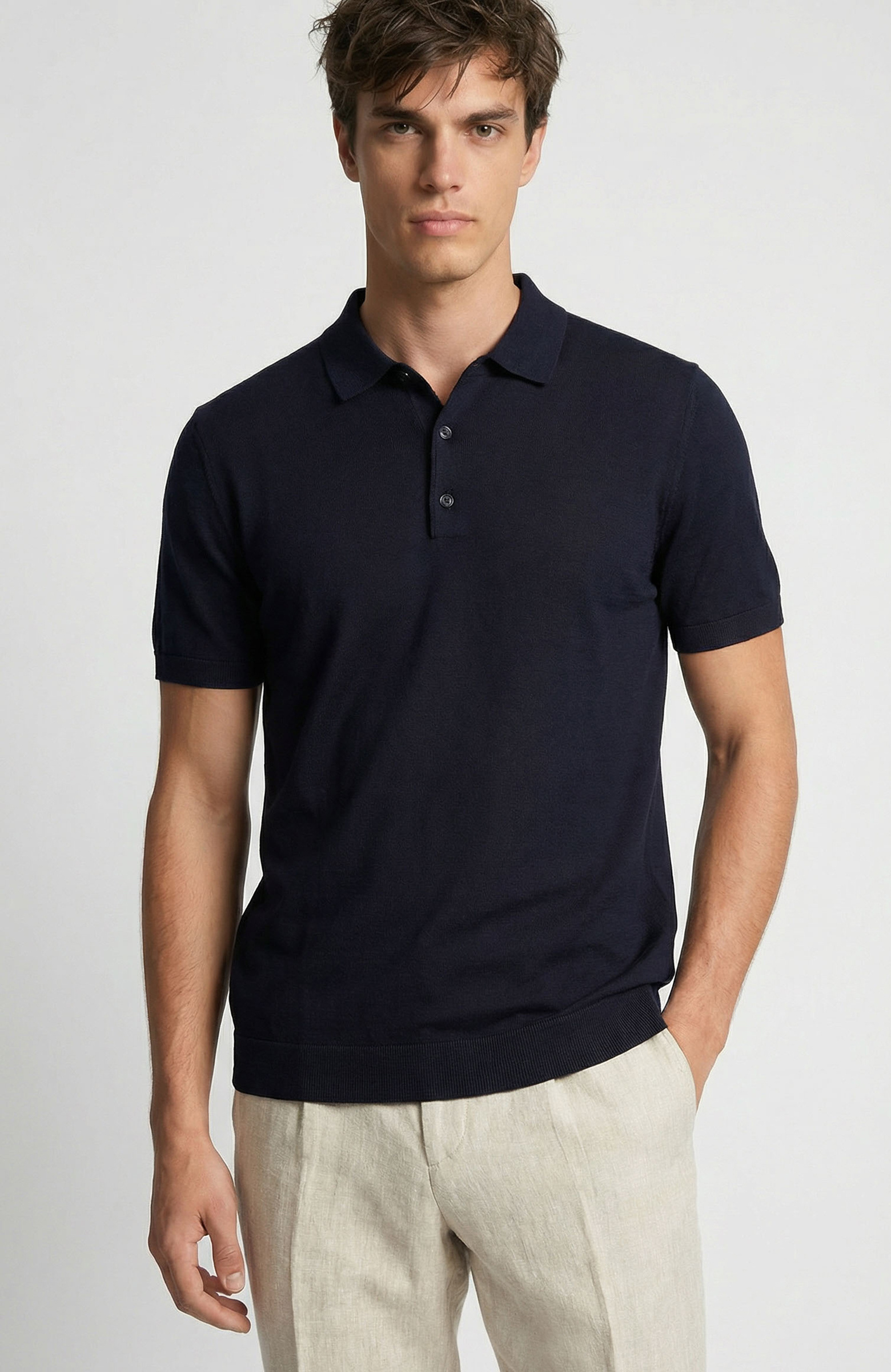 Lacivert Polo Yaka Basic Triko Kazak