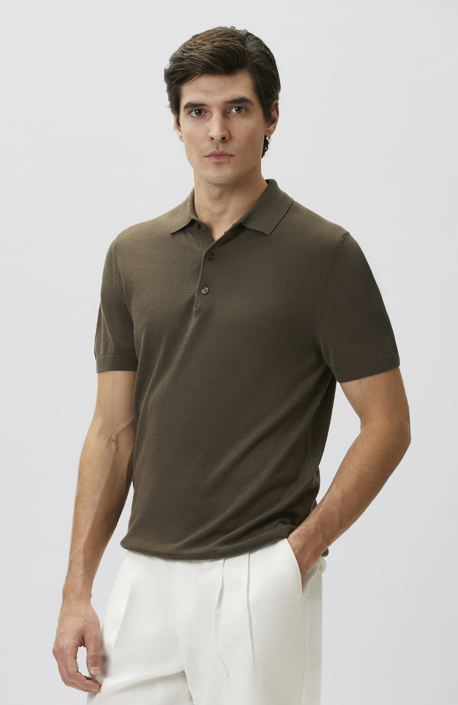 Haki Polo Yaka Basic Triko Kazak