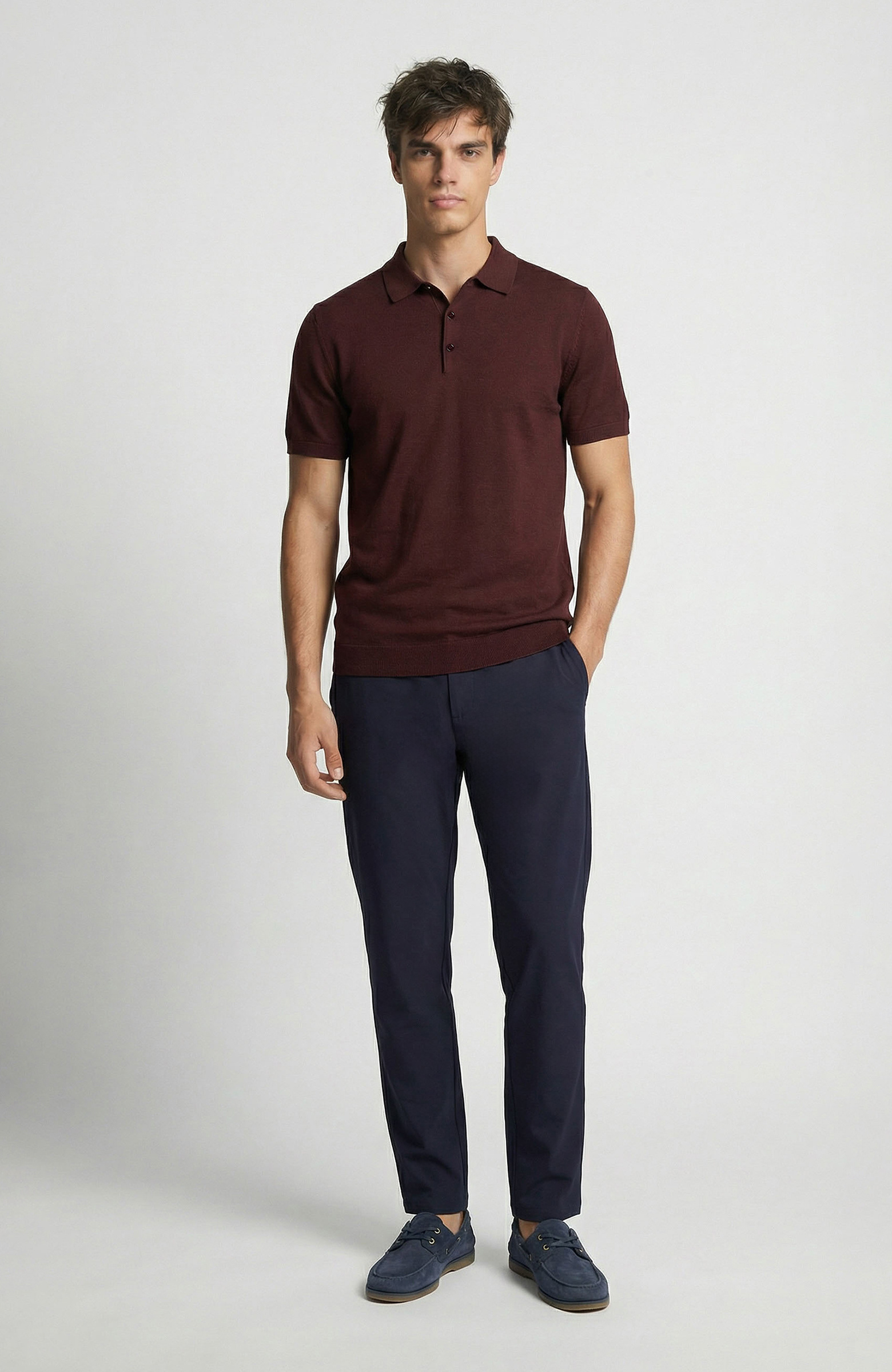 Burgundy Polo Collar Basic Knitwear Sweater