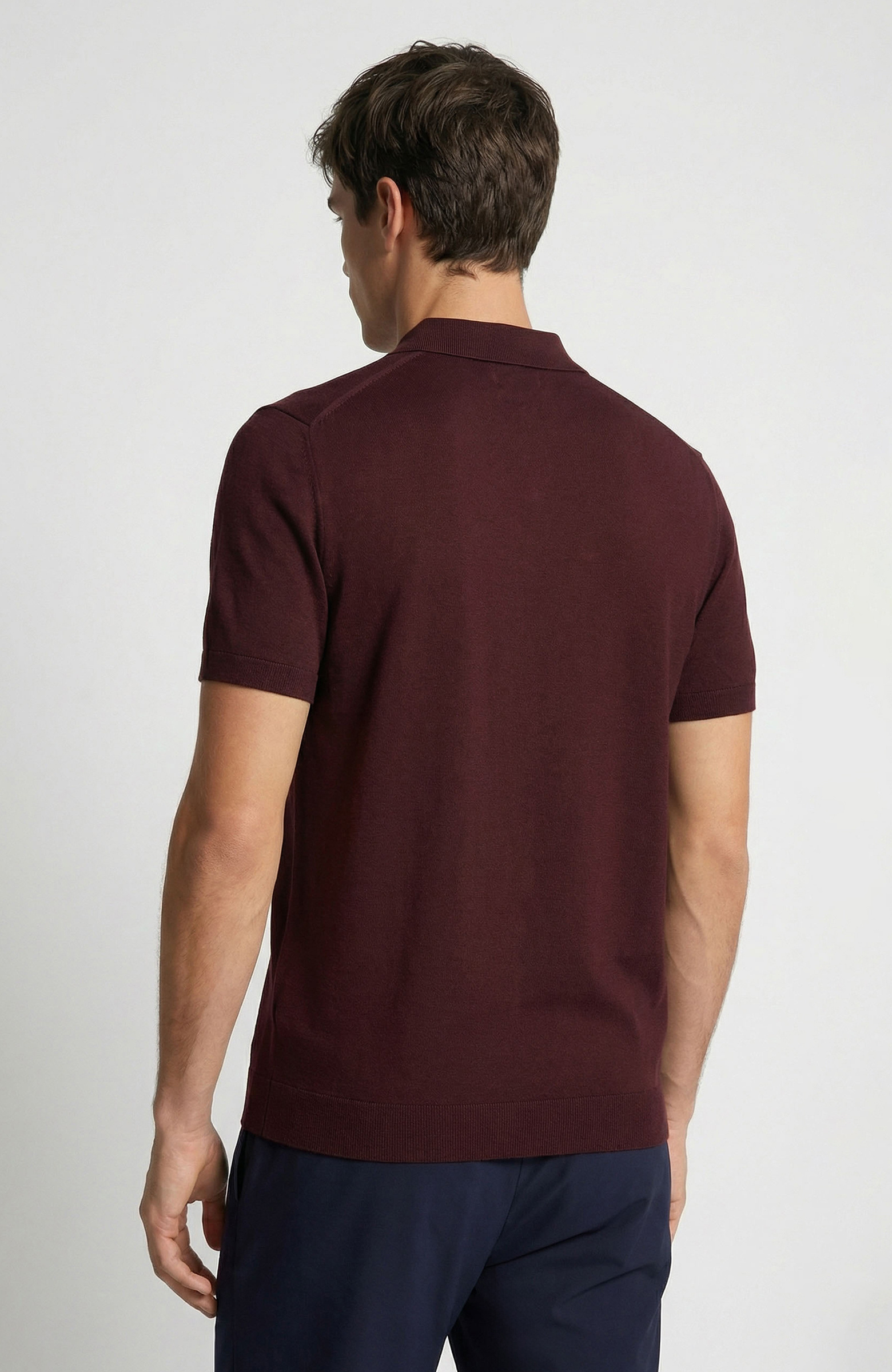 Burgundy Polo Collar Basic Knitwear Sweater