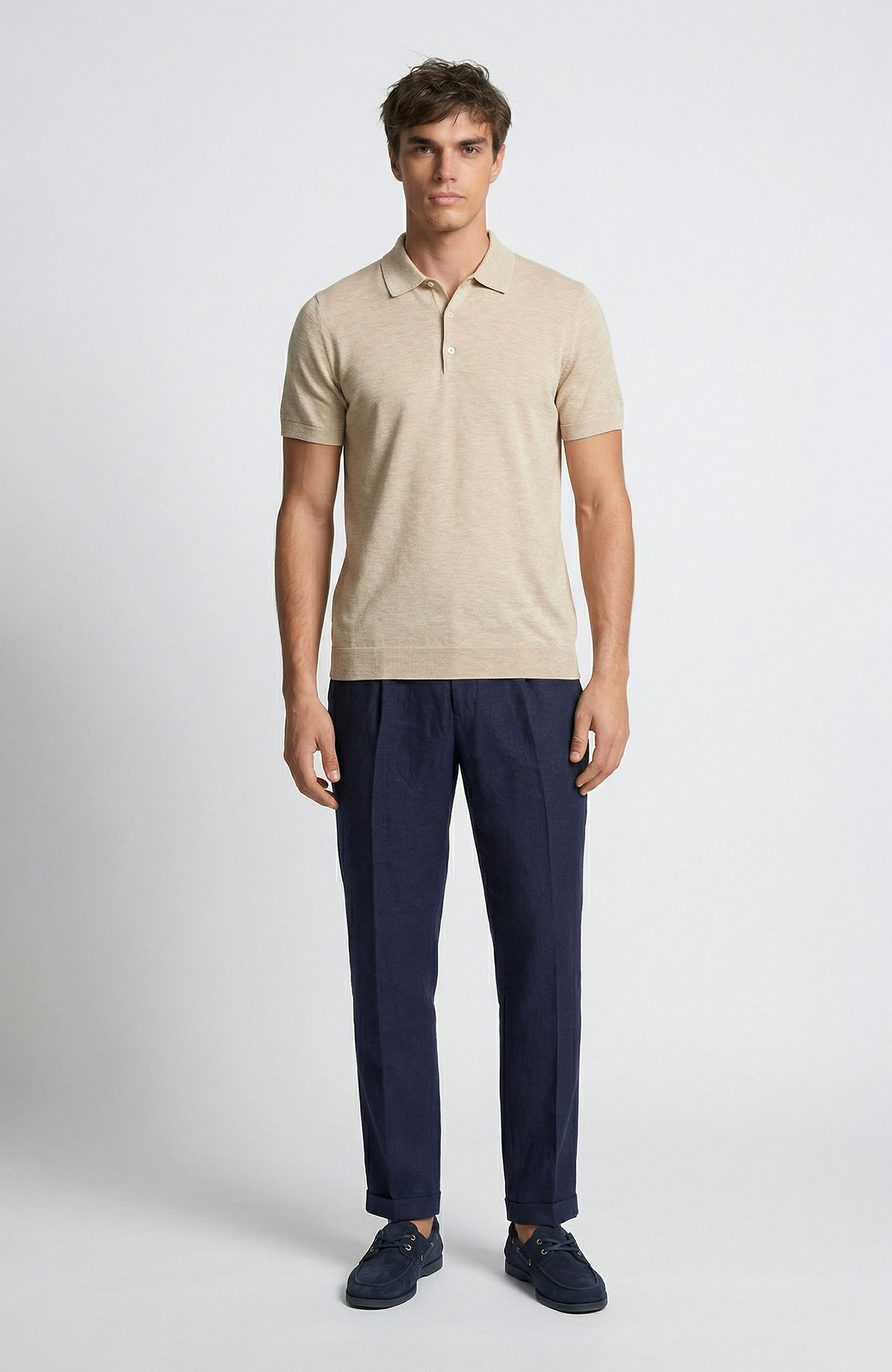 Bej Melanj Polo Yaka Basic Triko Kazak