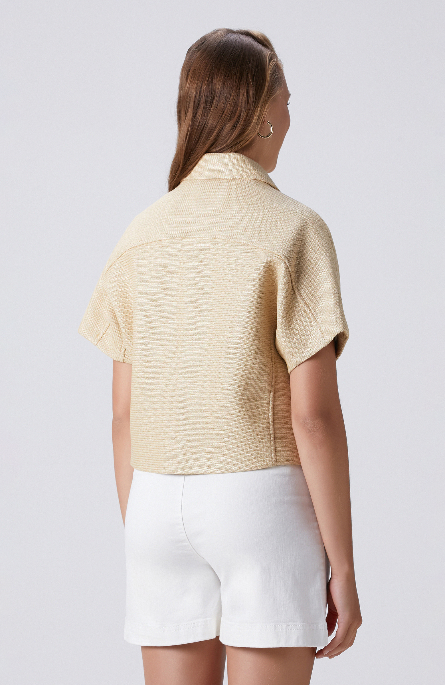 Beige Raffia Short Sleeve Coat