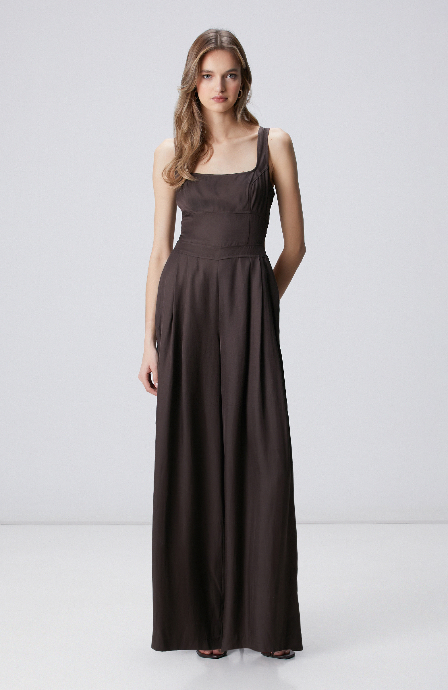 Brown Low-cut Jumpsuit