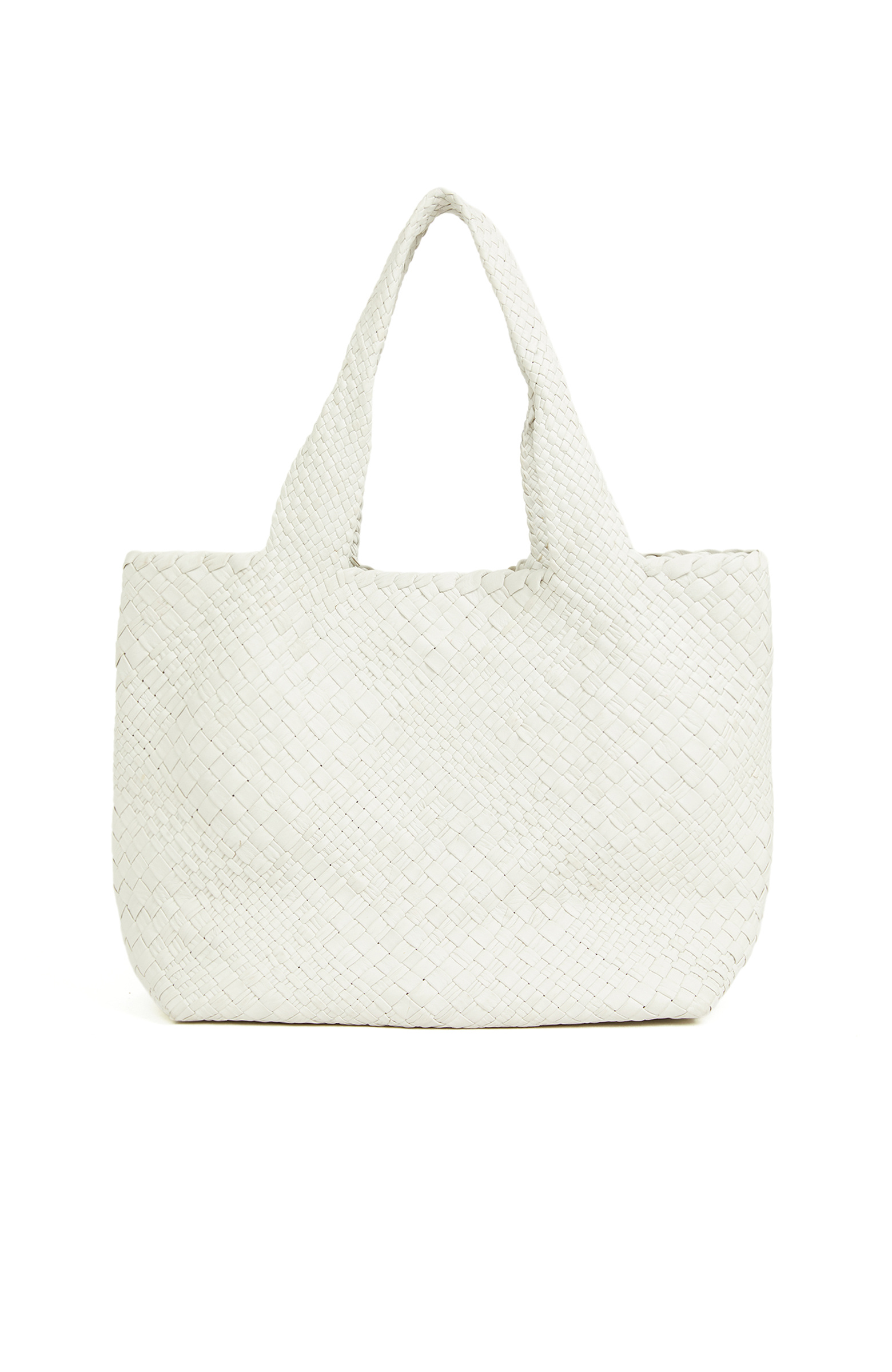 Brown Women Knit Leather Shopper Bag