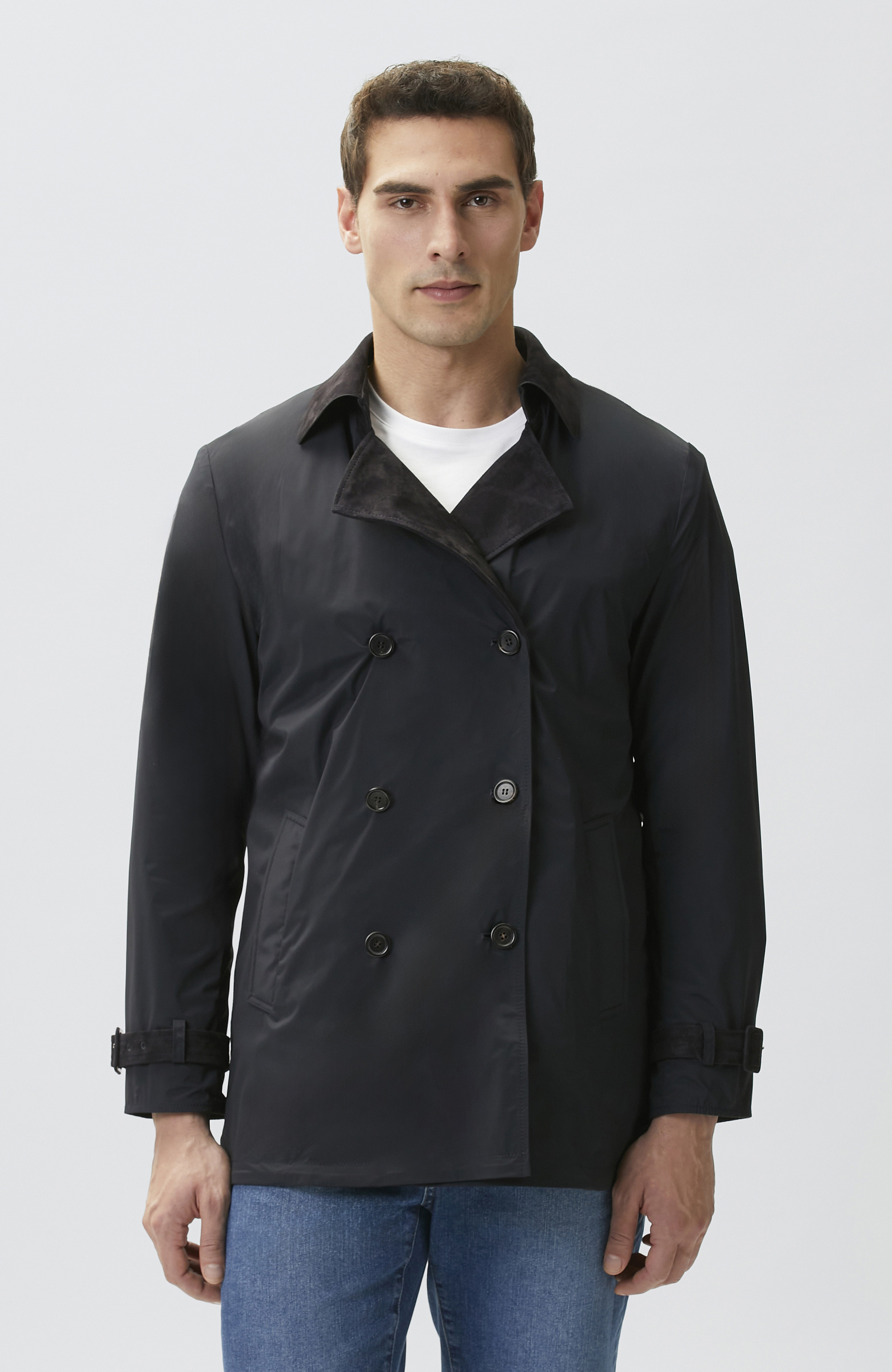 Navy Blue Leather Topcoat