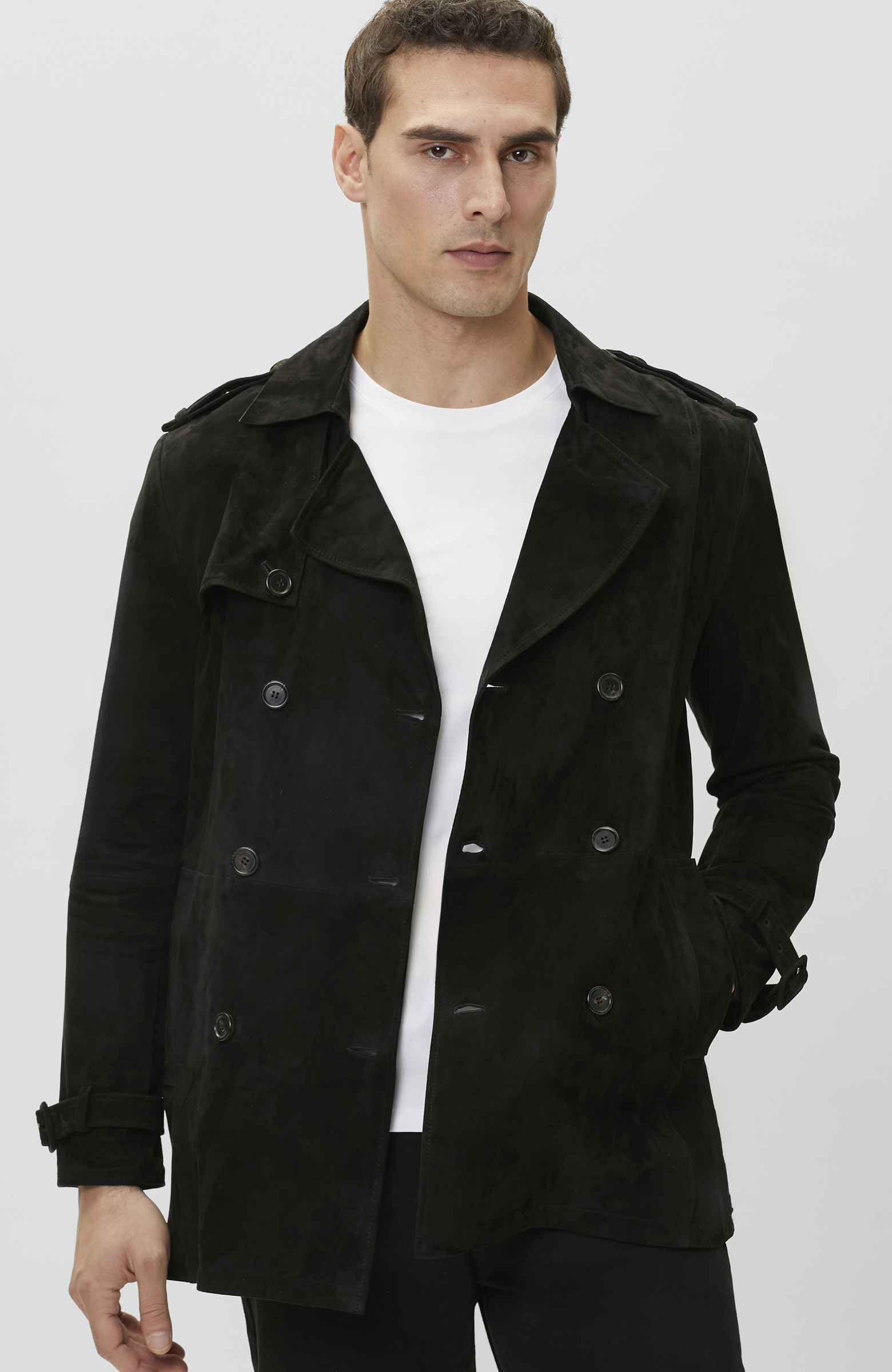 Siyah Çift Taraflı Süet Deri Pardösü