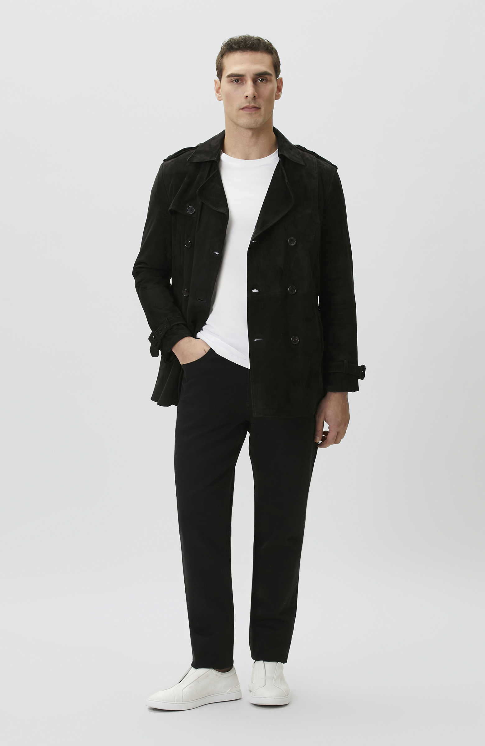 Siyah Çift Taraflı Süet Deri Pardösü