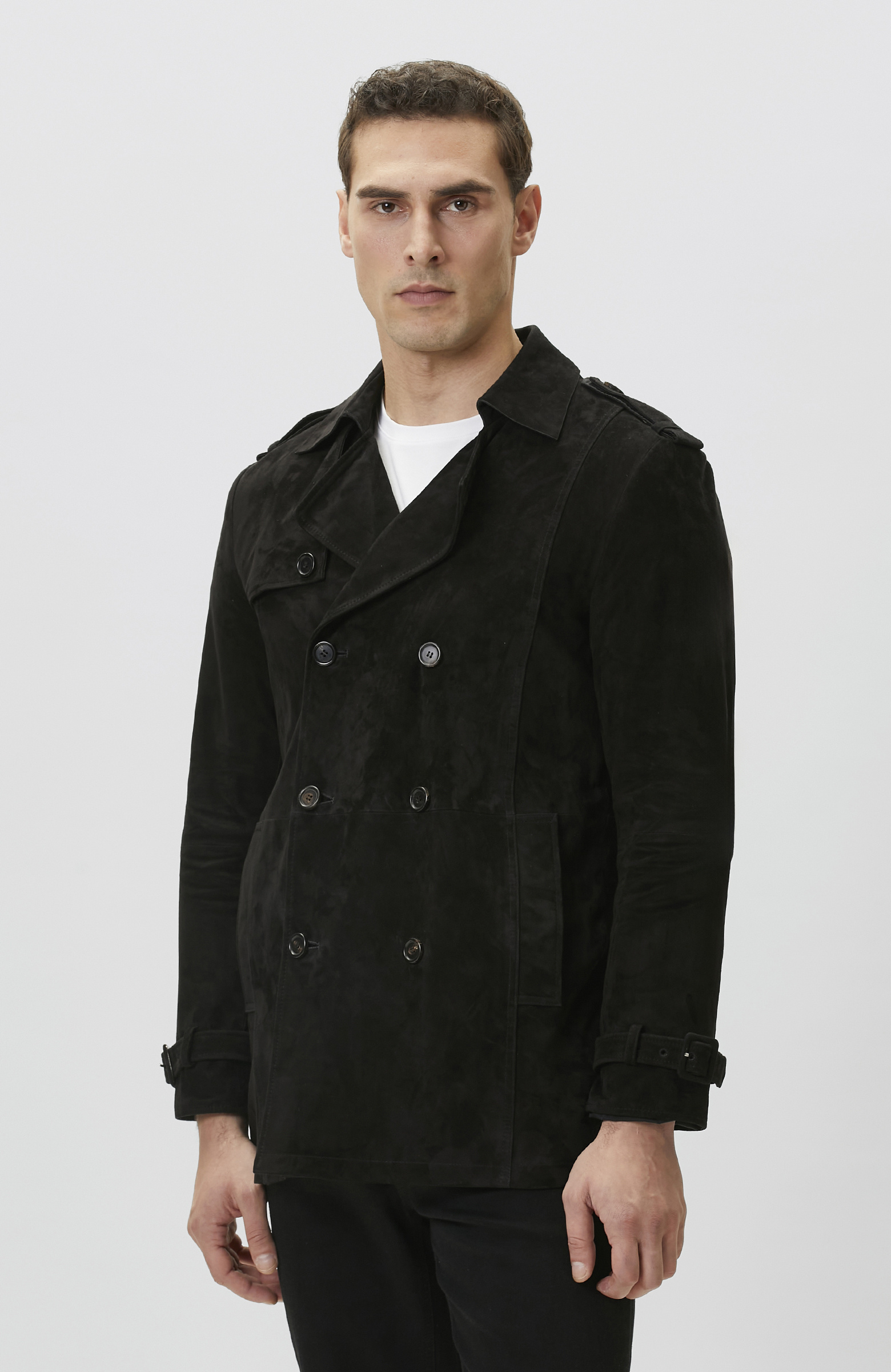 Siyah Çift Taraflı Süet Deri Pardösü