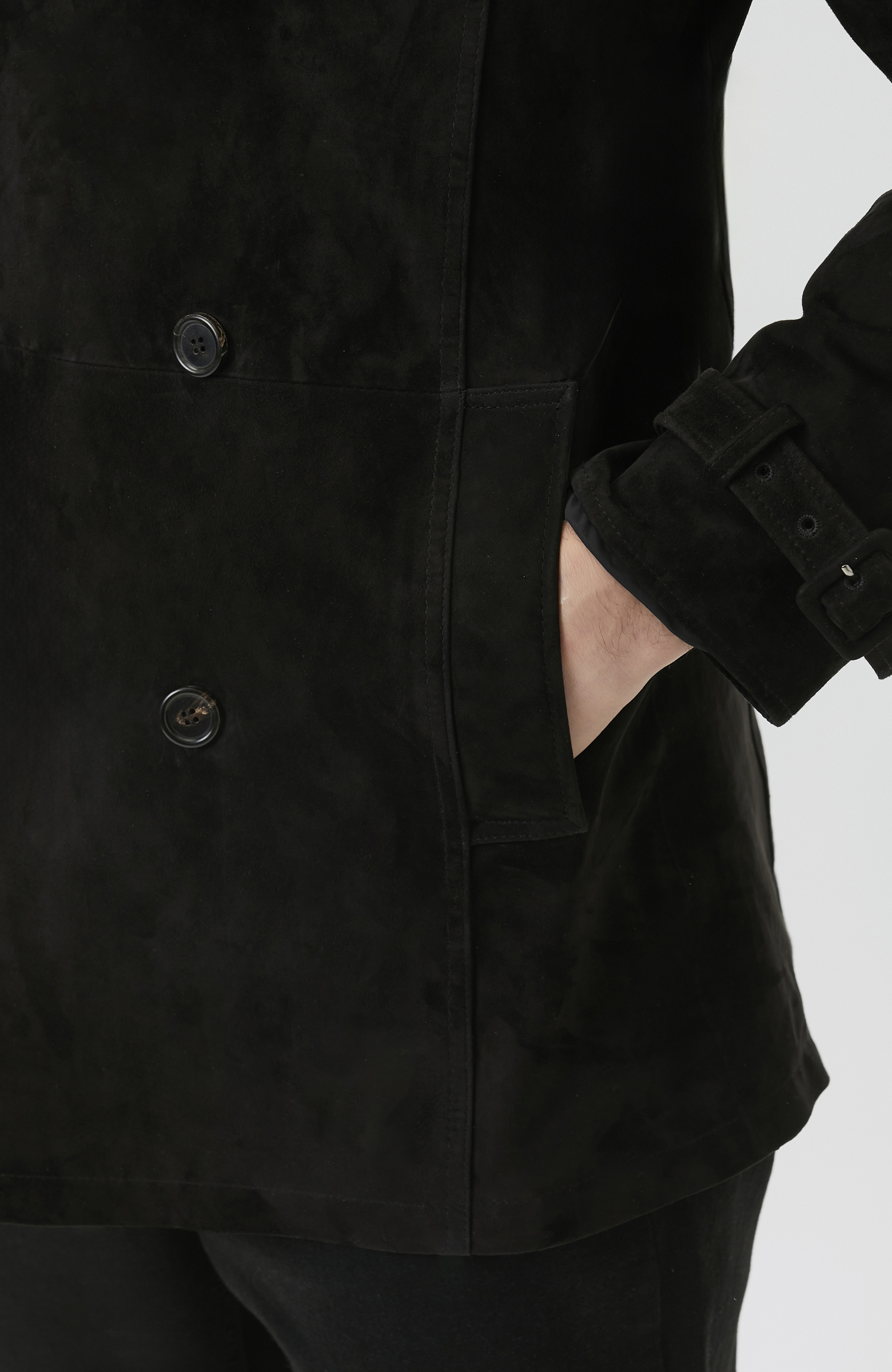 Siyah Çift Taraflı Süet Deri Pardösü