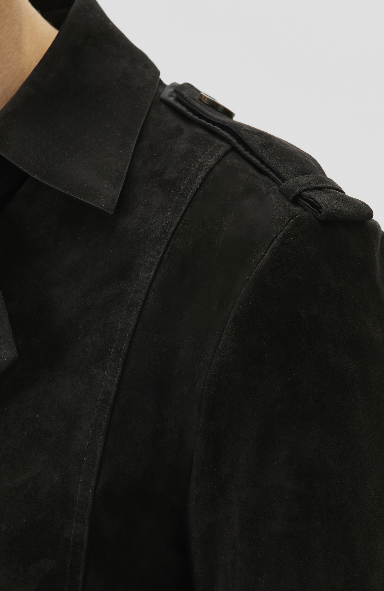 Siyah Çift Taraflı Süet Deri Pardösü