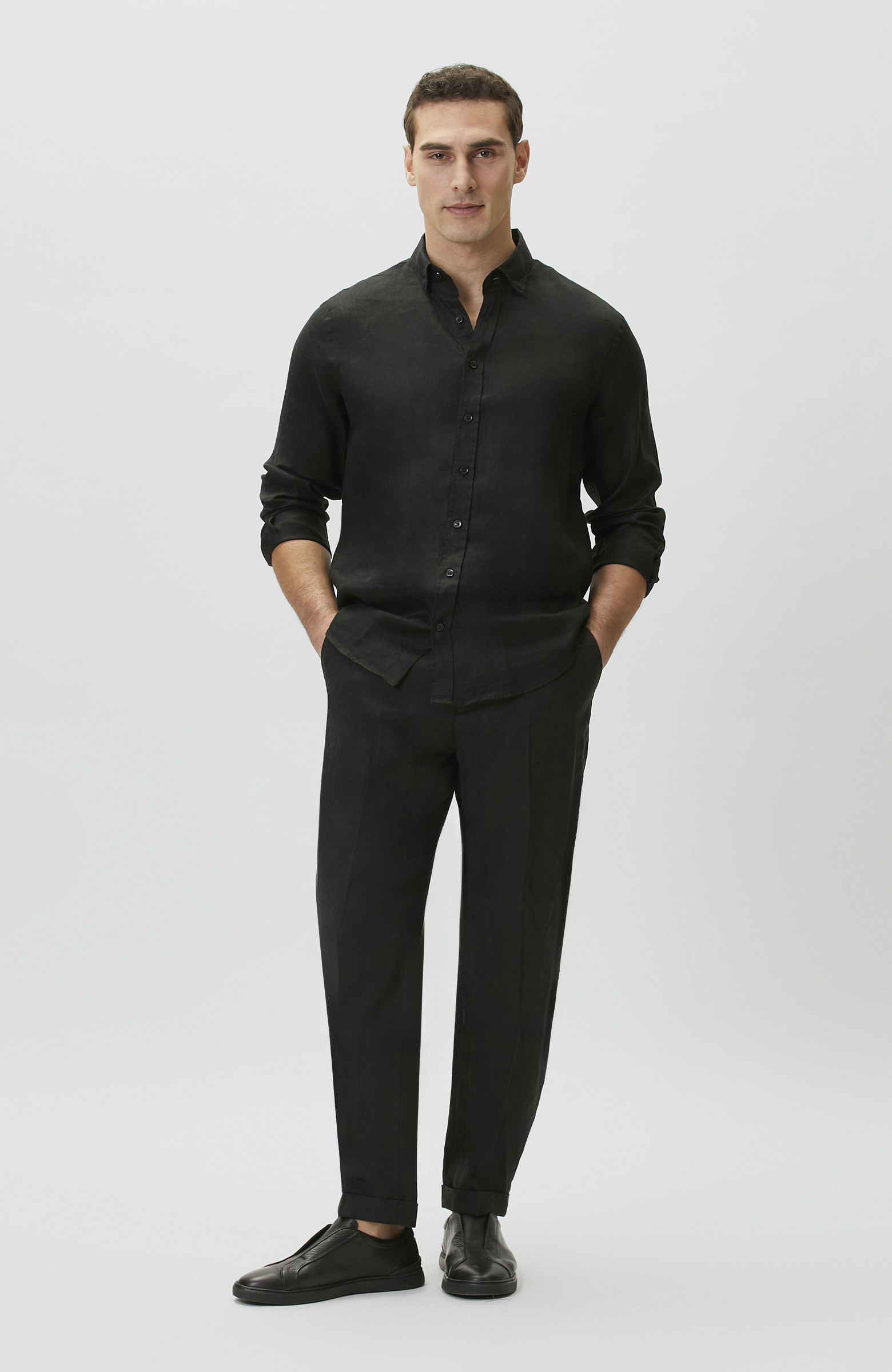 Siyah Keten Jogger Pantolon