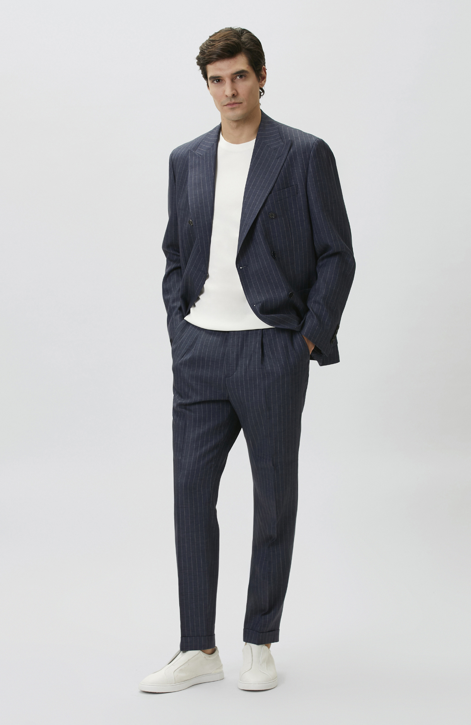 Navy Blue Limited Fabric Striped Linen Suit
