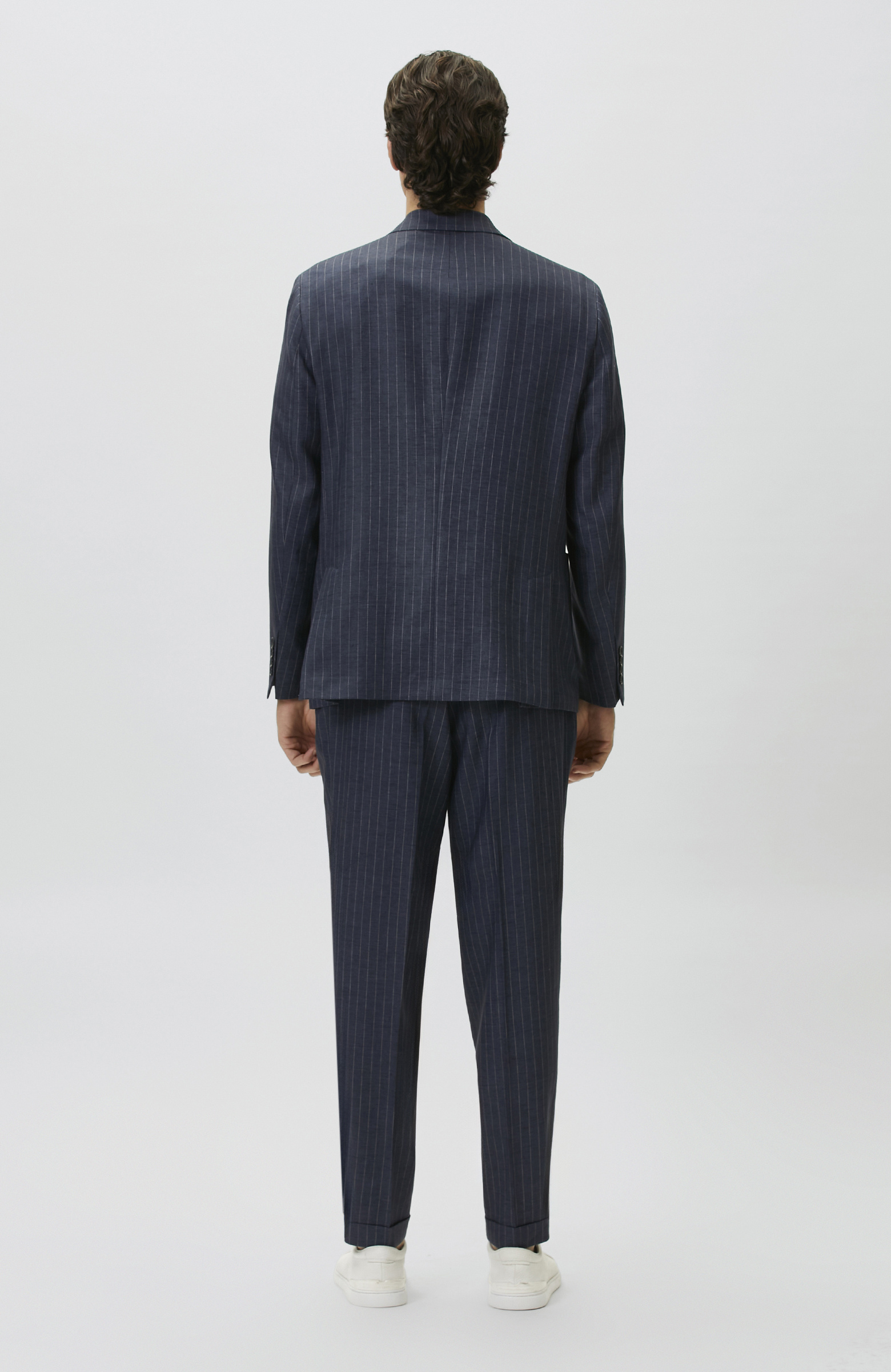 Navy Blue Limited Fabric Striped Linen Suit