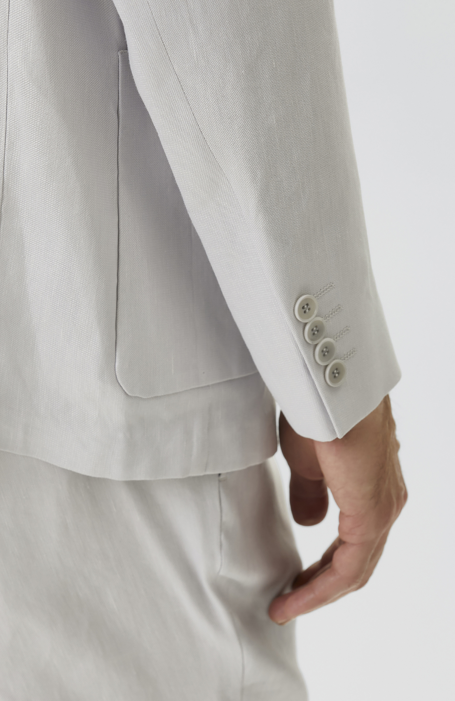 Gri Keten Karışımlı Pileli Takım Elbise