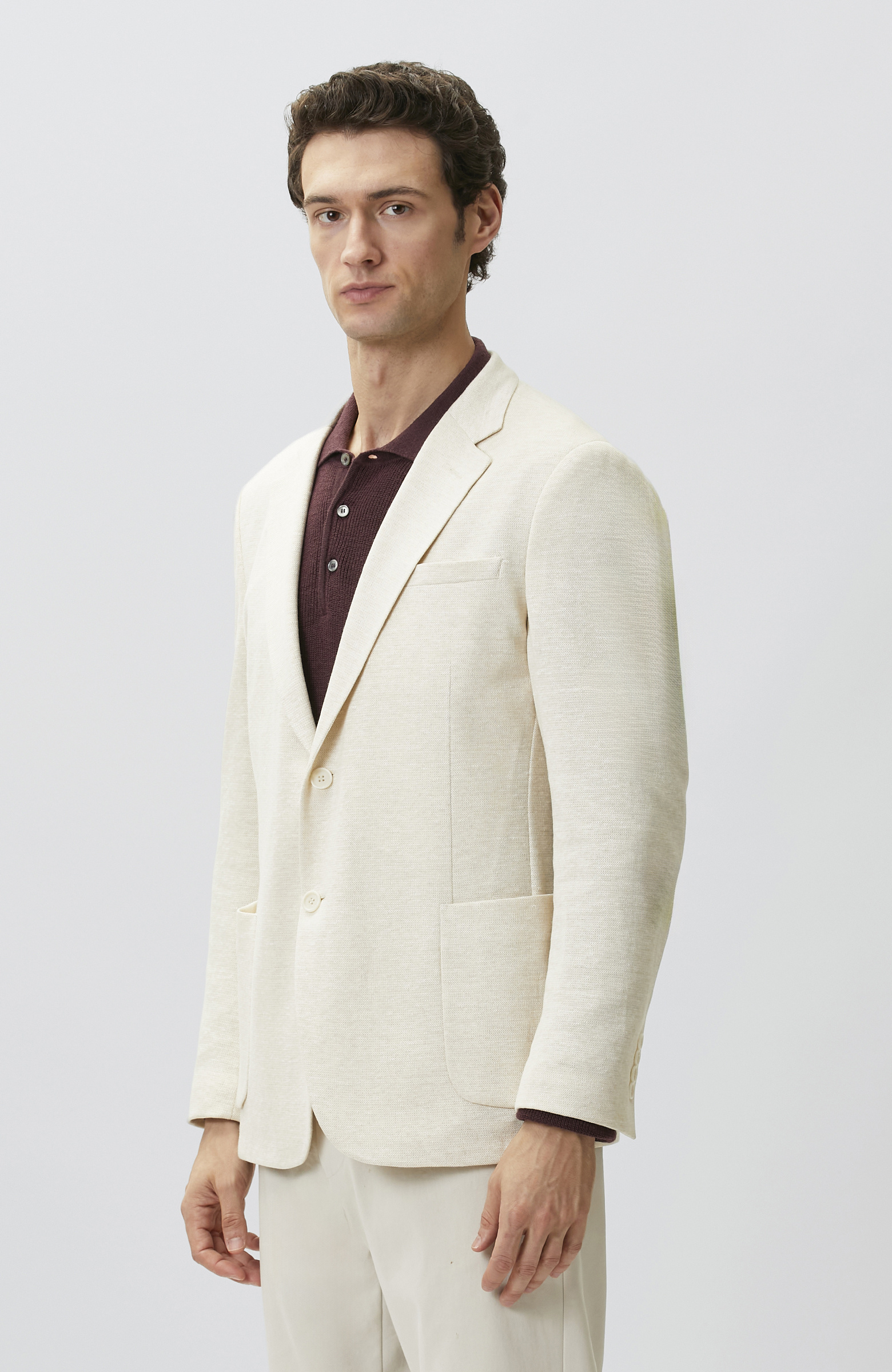 Beige Linen Blend Knitted Jacket