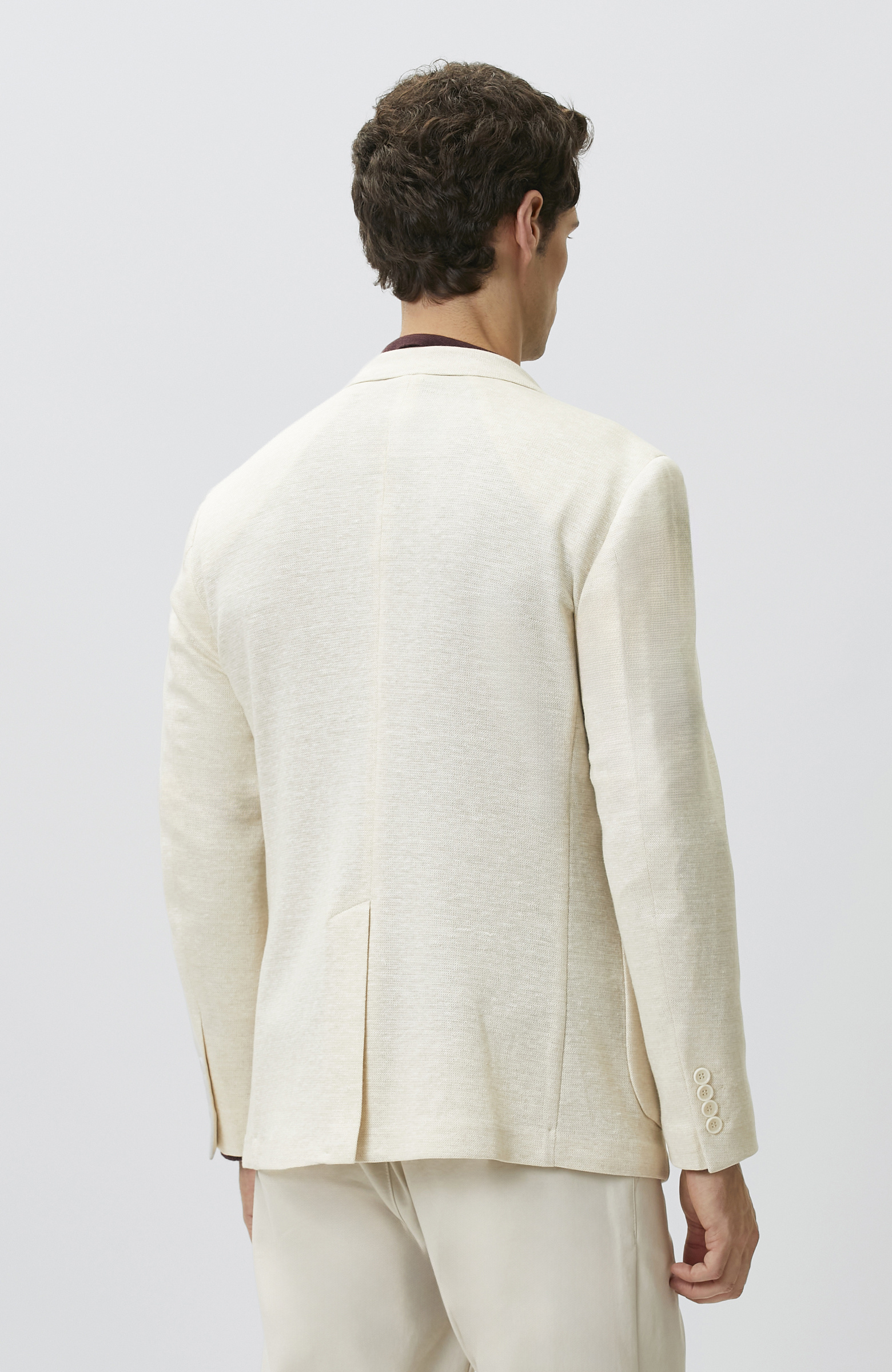 Beige Linen Blend Knitted Jacket