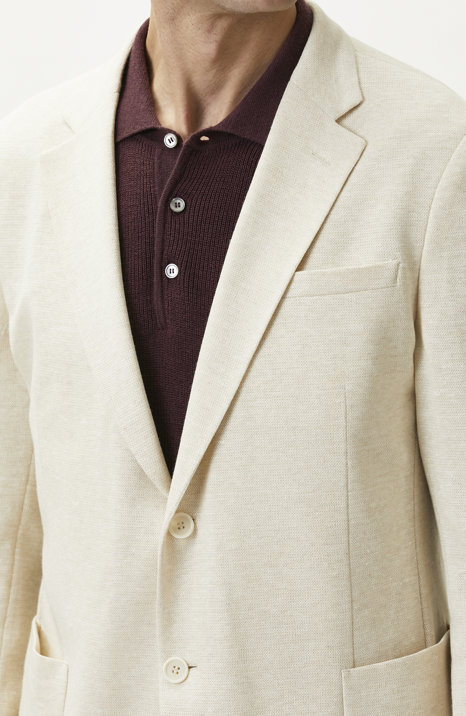 Beige Linen Blend Knitted Jacket