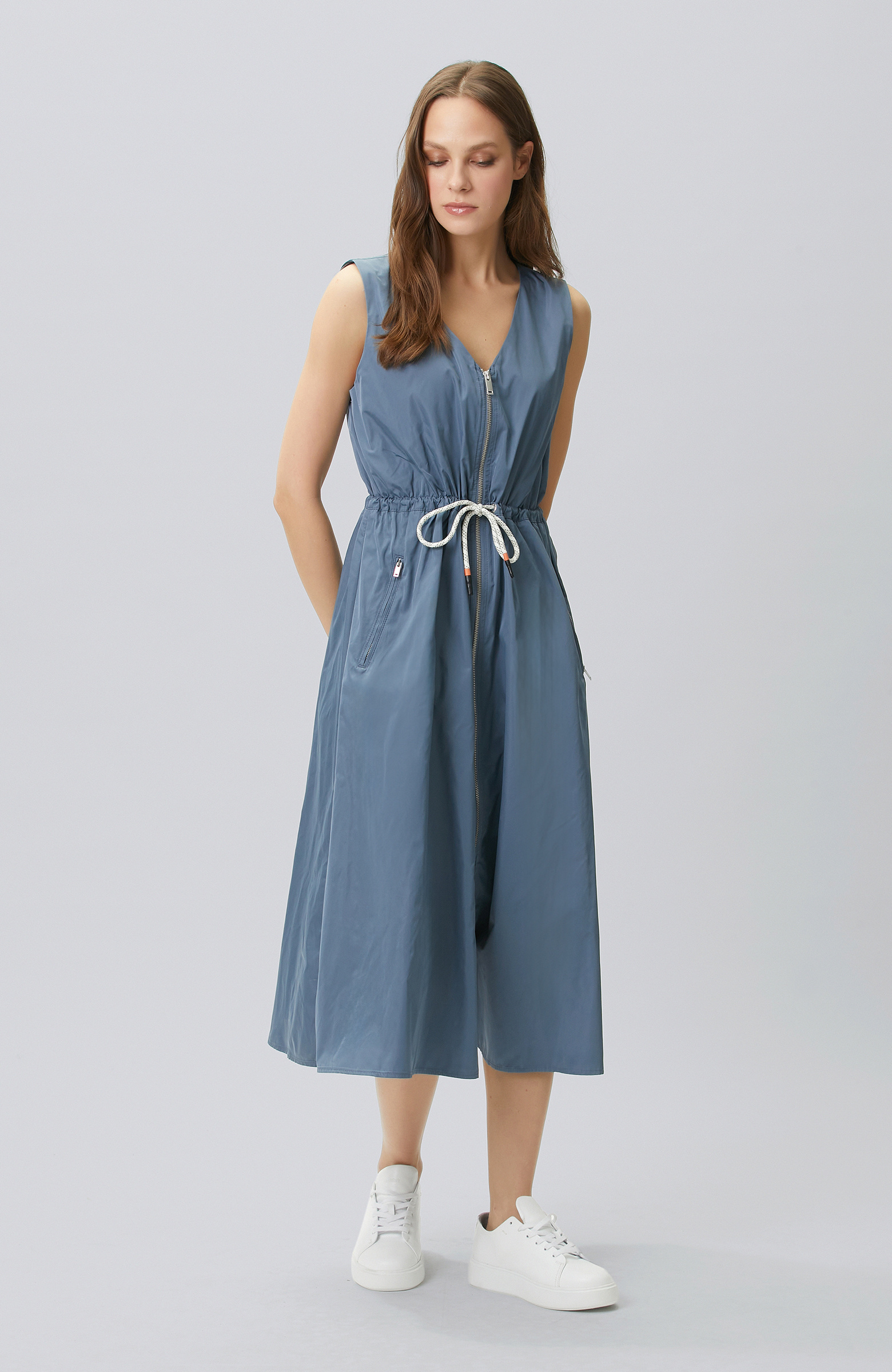 N-Tech Mavi Fermuar Detaylı Elbise