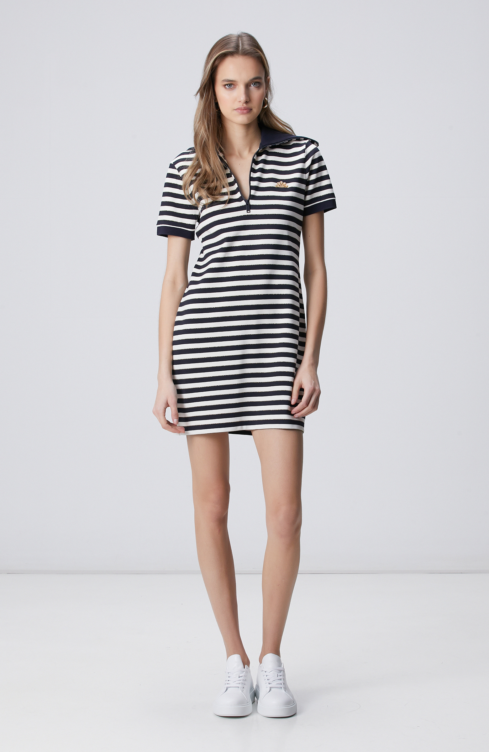 Navy Blue White Striped Mini Knitwear Dress