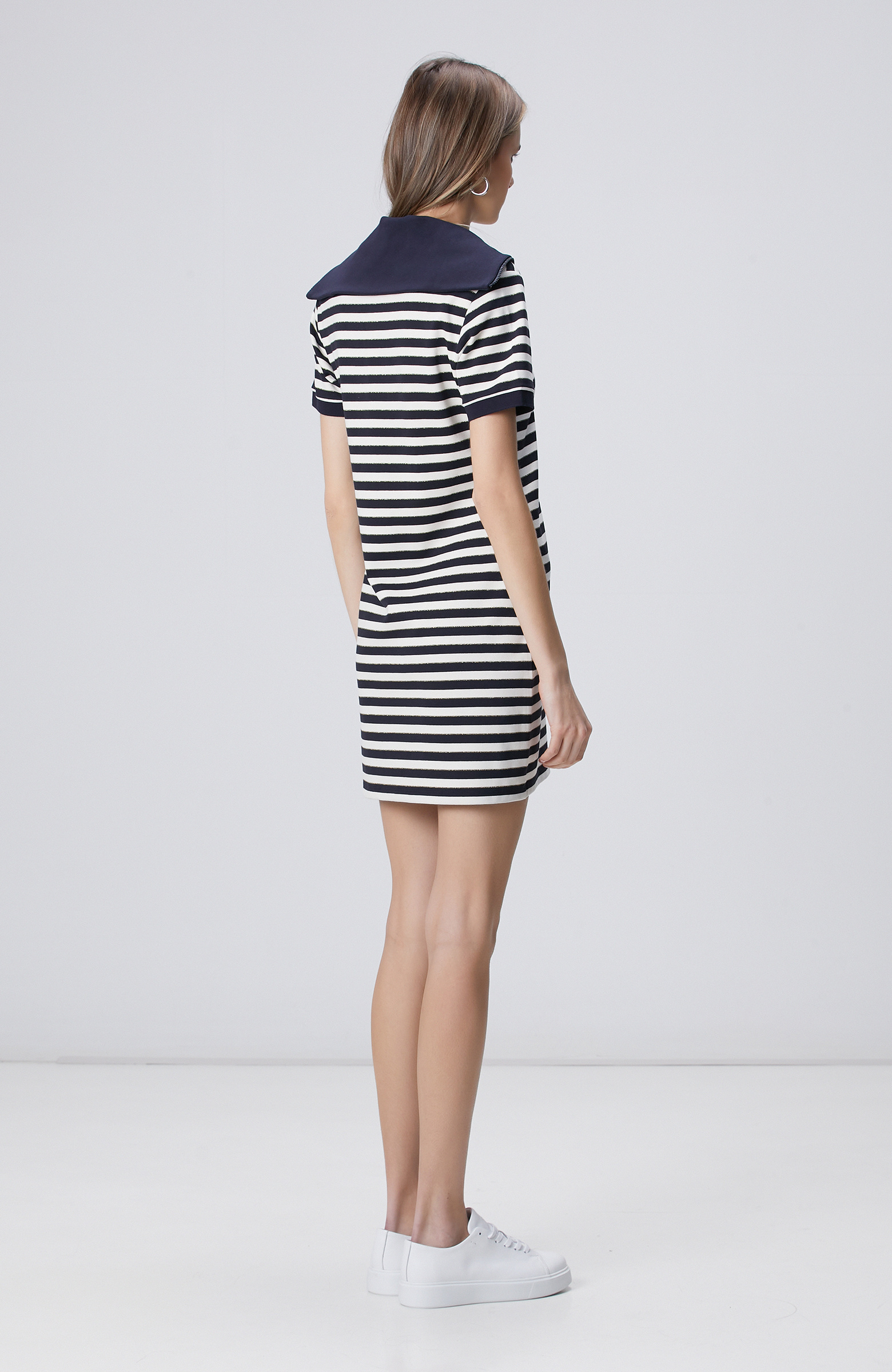 Navy Blue White Striped Mini Knitwear Dress