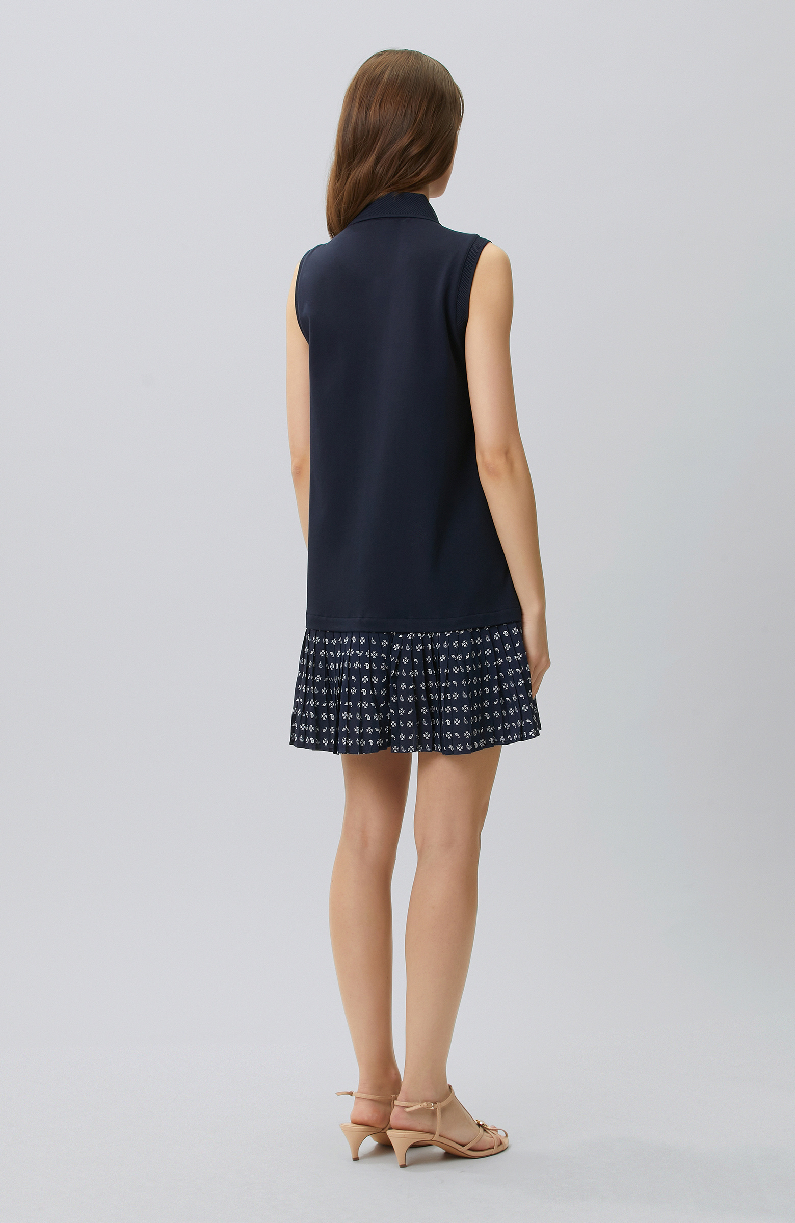 Navy Blue Paisley Pattern Garnished Knitted Dress