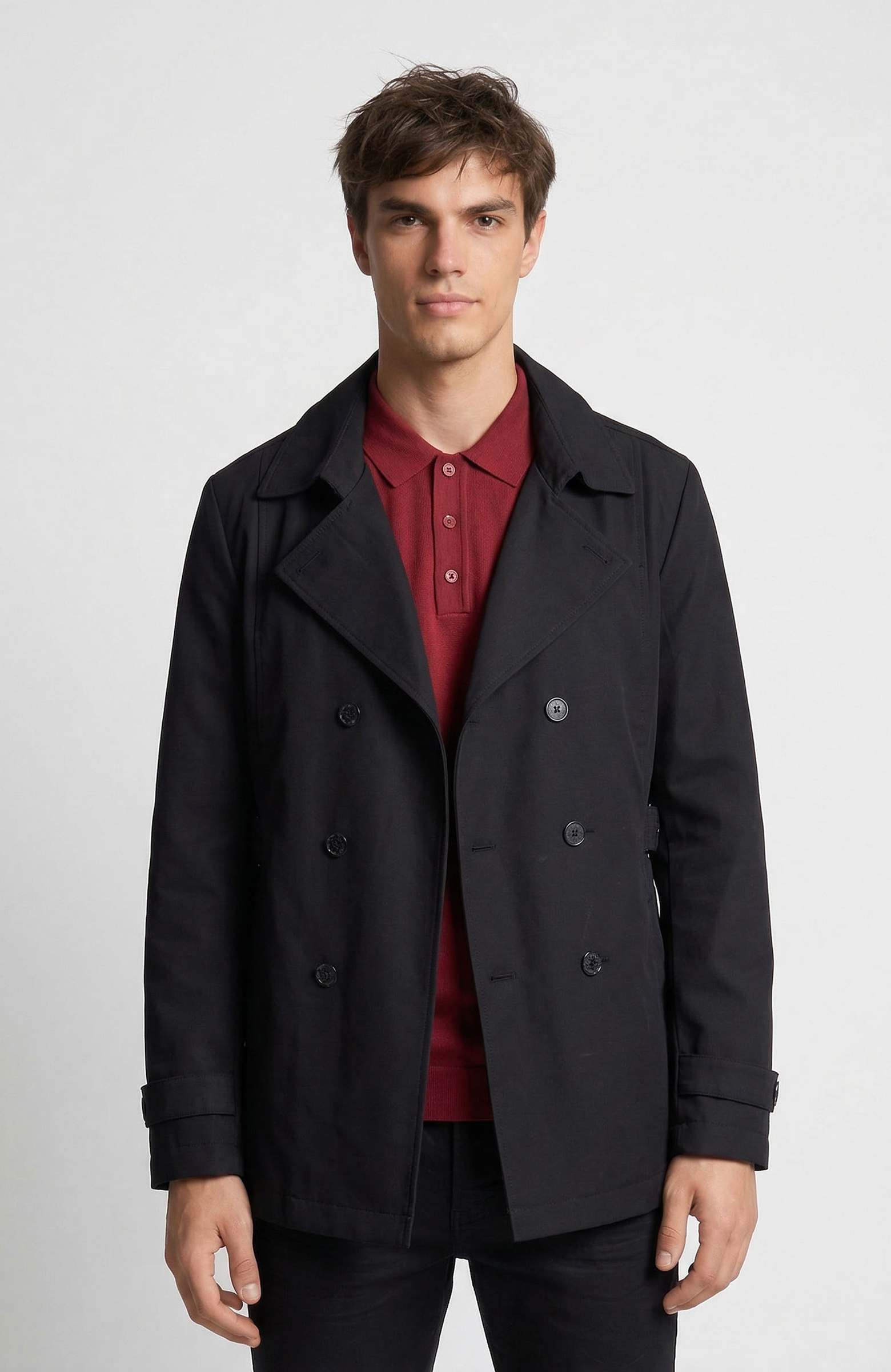 Siyah Kruvaze Yaka Pardösü