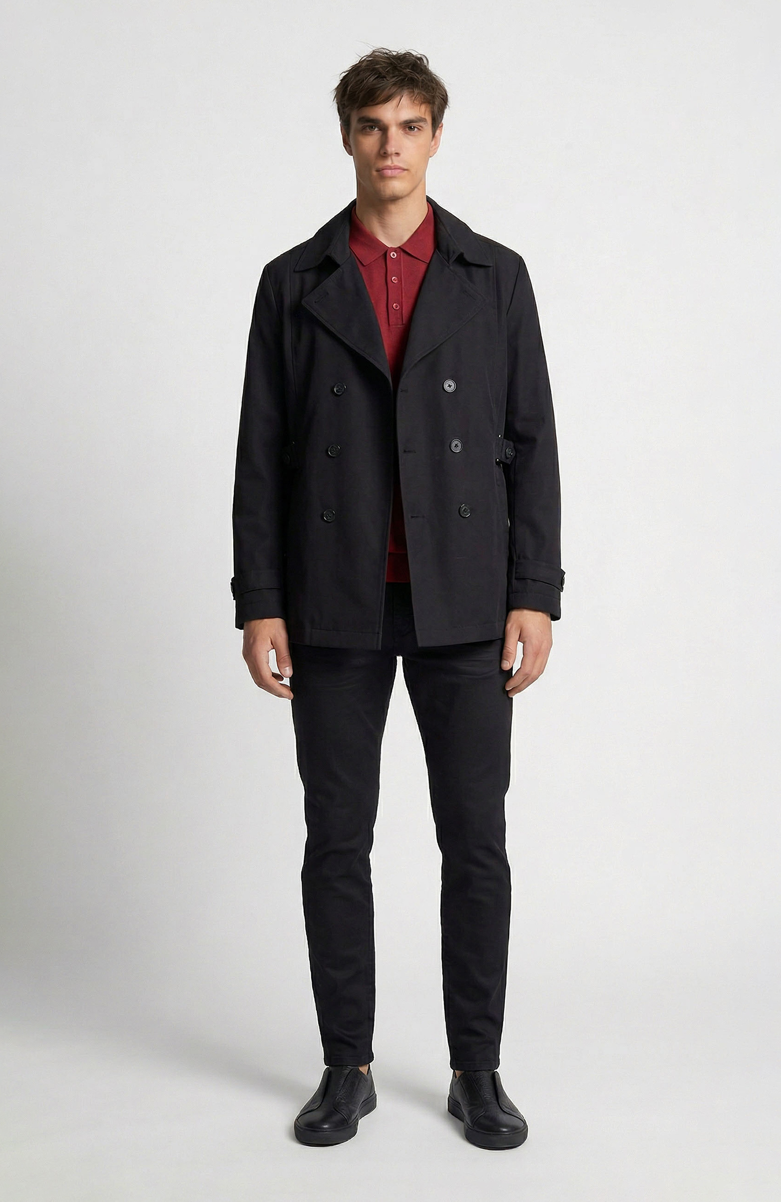 Siyah Kruvaze Yaka Pardösü