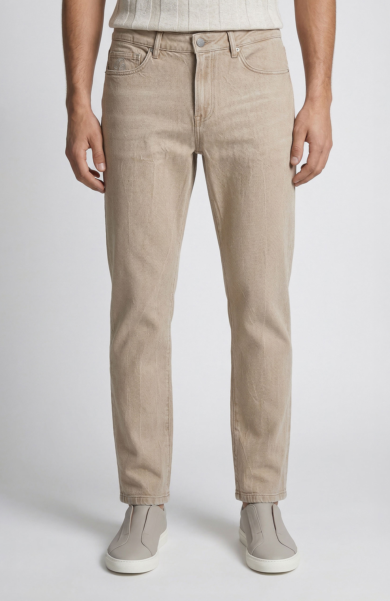 Bej Düz Paça Denim Pantolon