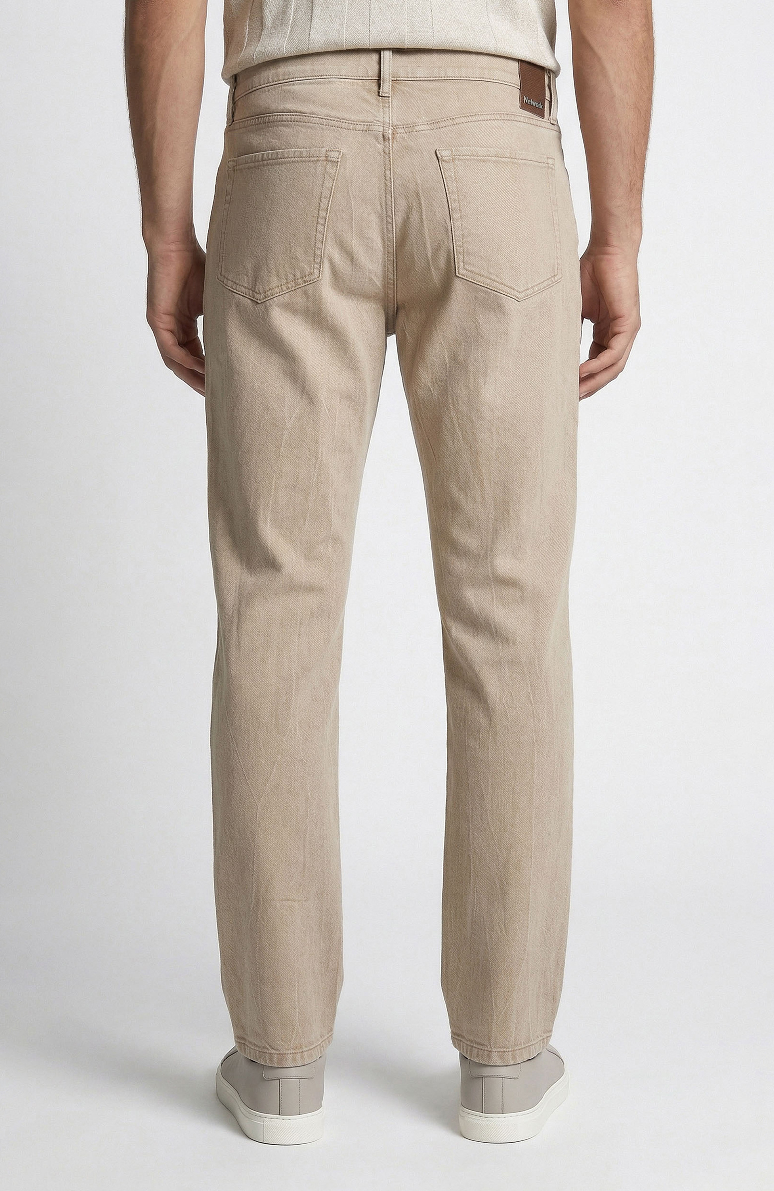 Bej Düz Paça Denim Pantolon