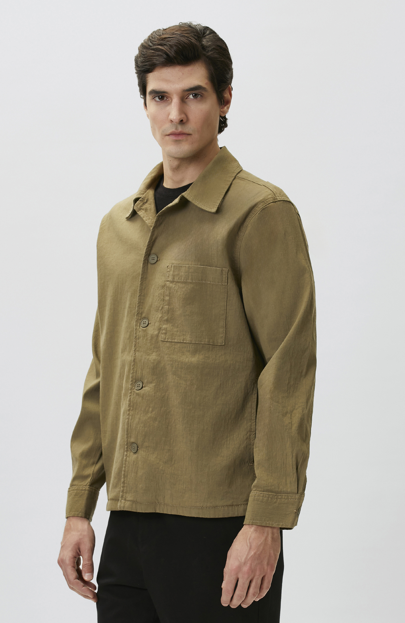Khaki Linen Blend Outer Shirt