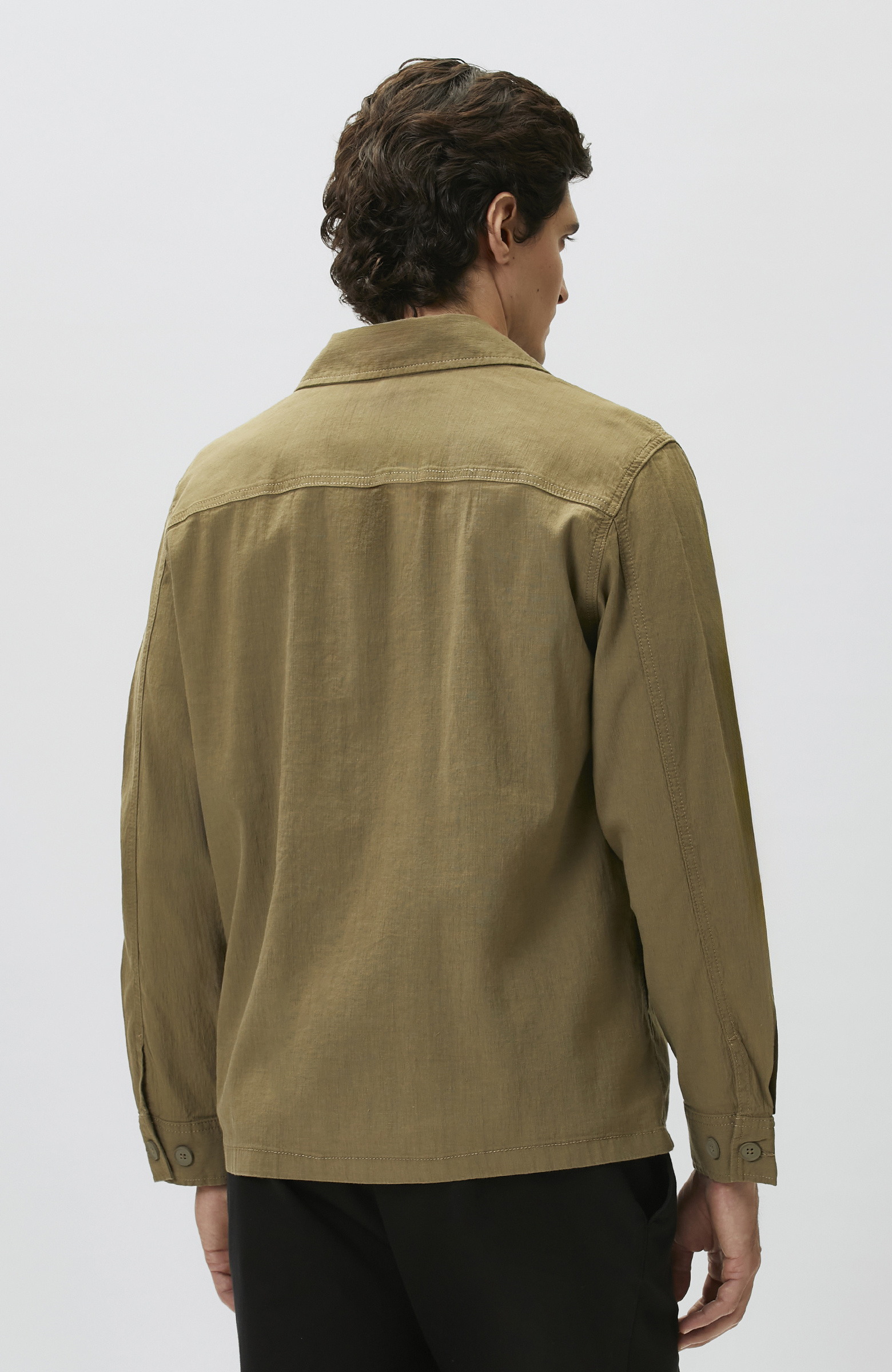 Khaki Linen Blend Outer Shirt