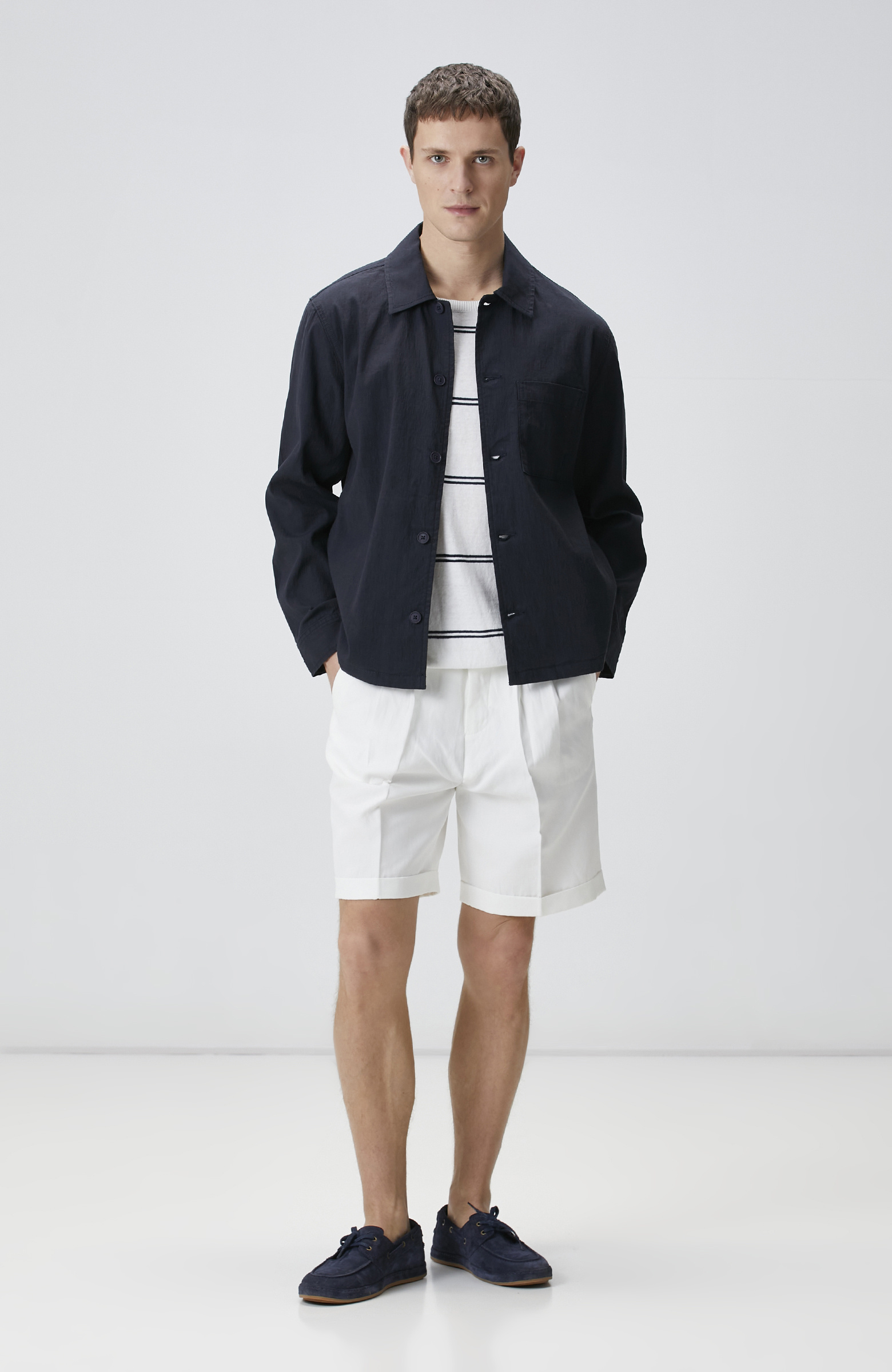 Lacivert Keten Karışımlı Dış Gömlek