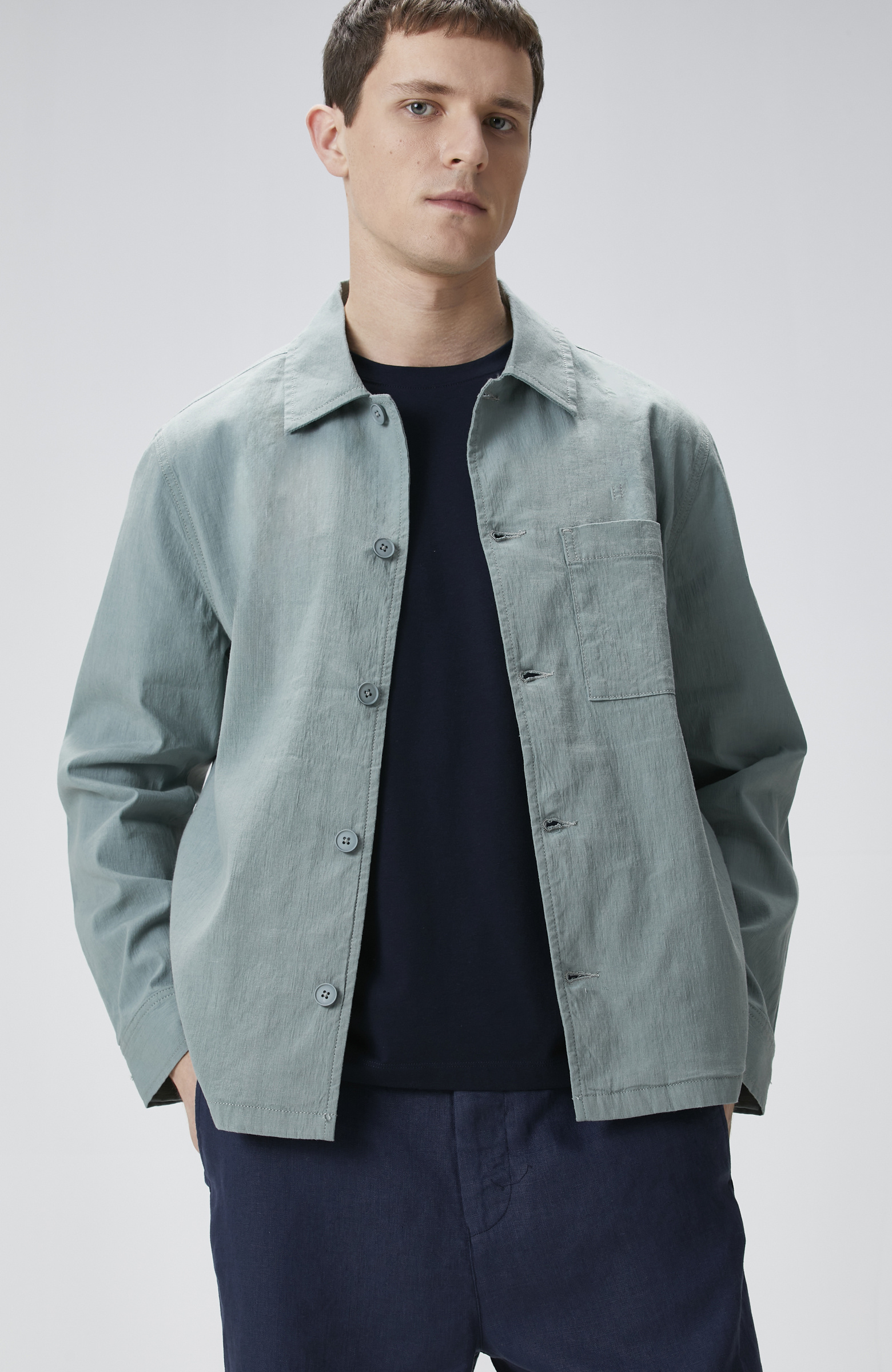 Mint Keten Karışımlı Dış Gömlek