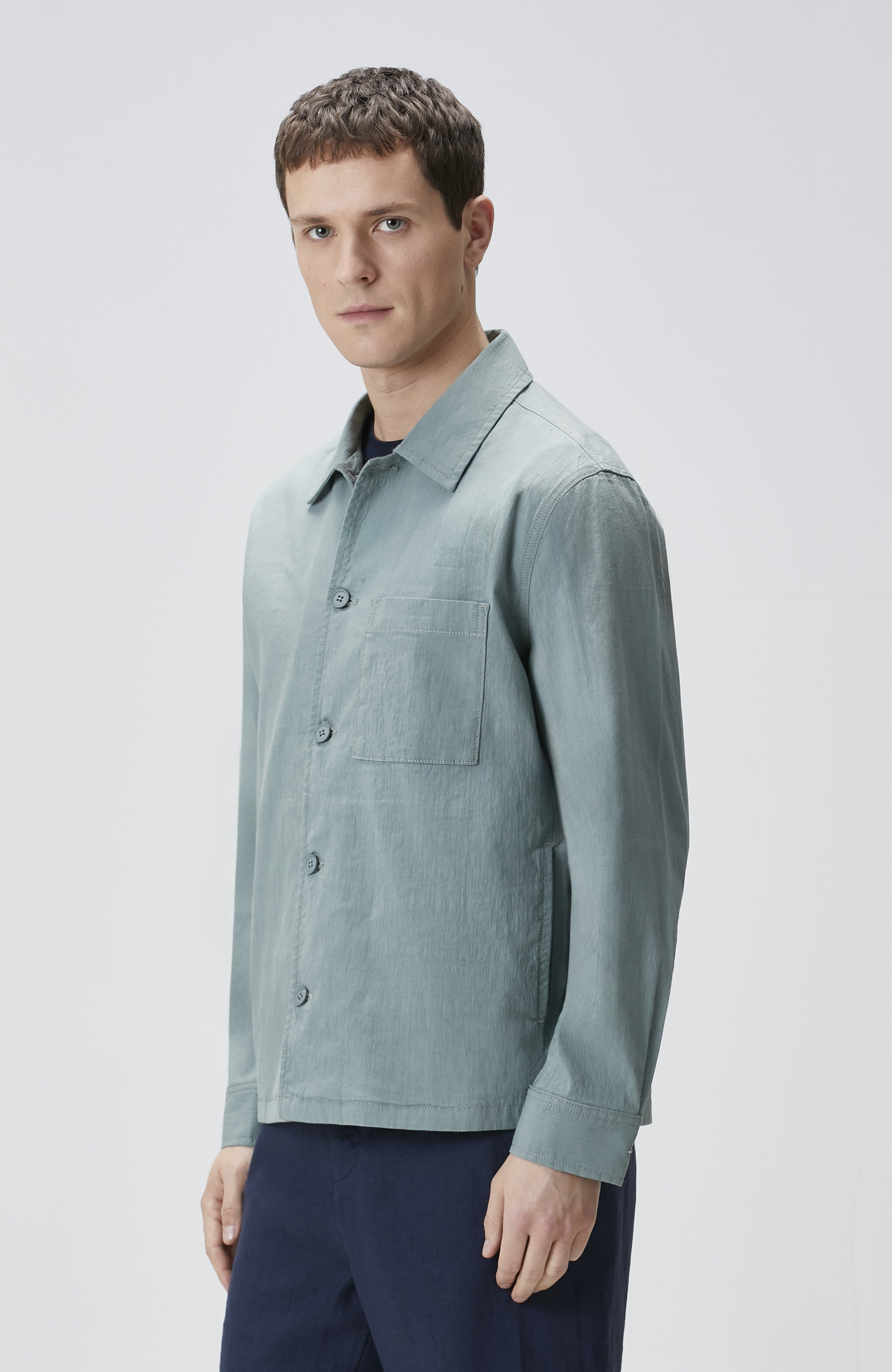 Mint Keten Karışımlı Dış Gömlek