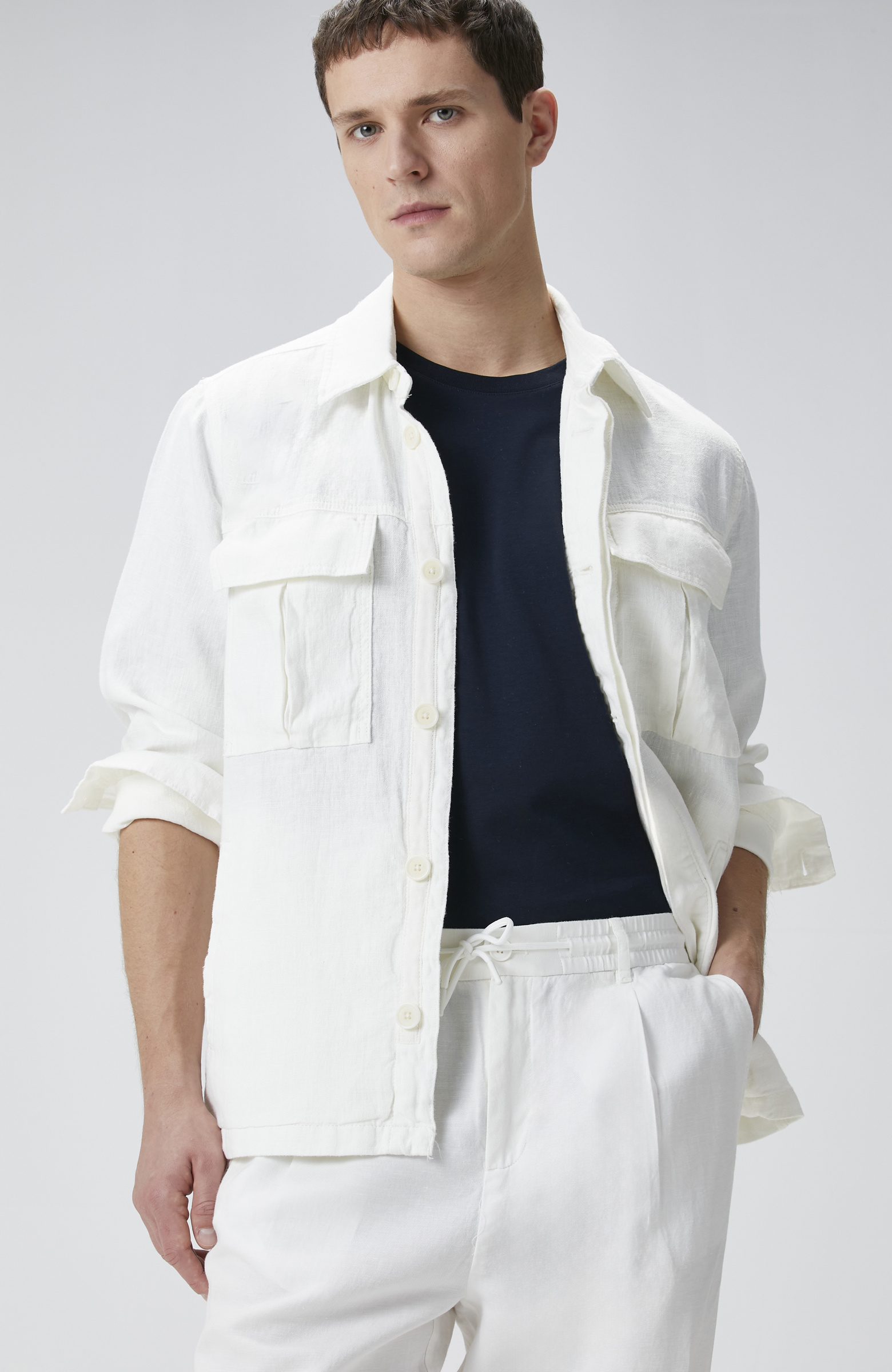 Ekru Keten Dış Gömlek