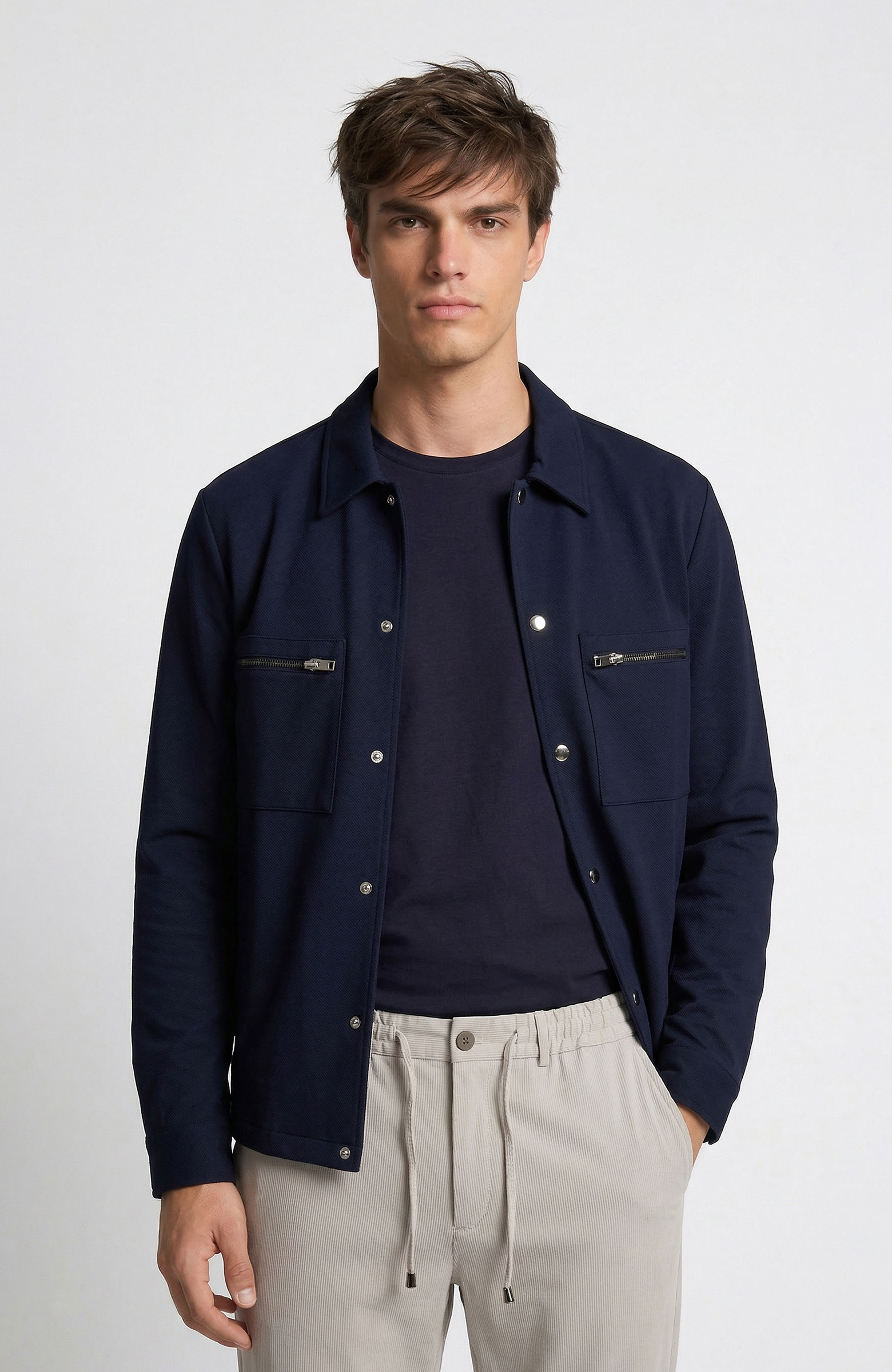 N-Tech Lacivert Çift Cepli Çıtçıtlı Dış Gömlek