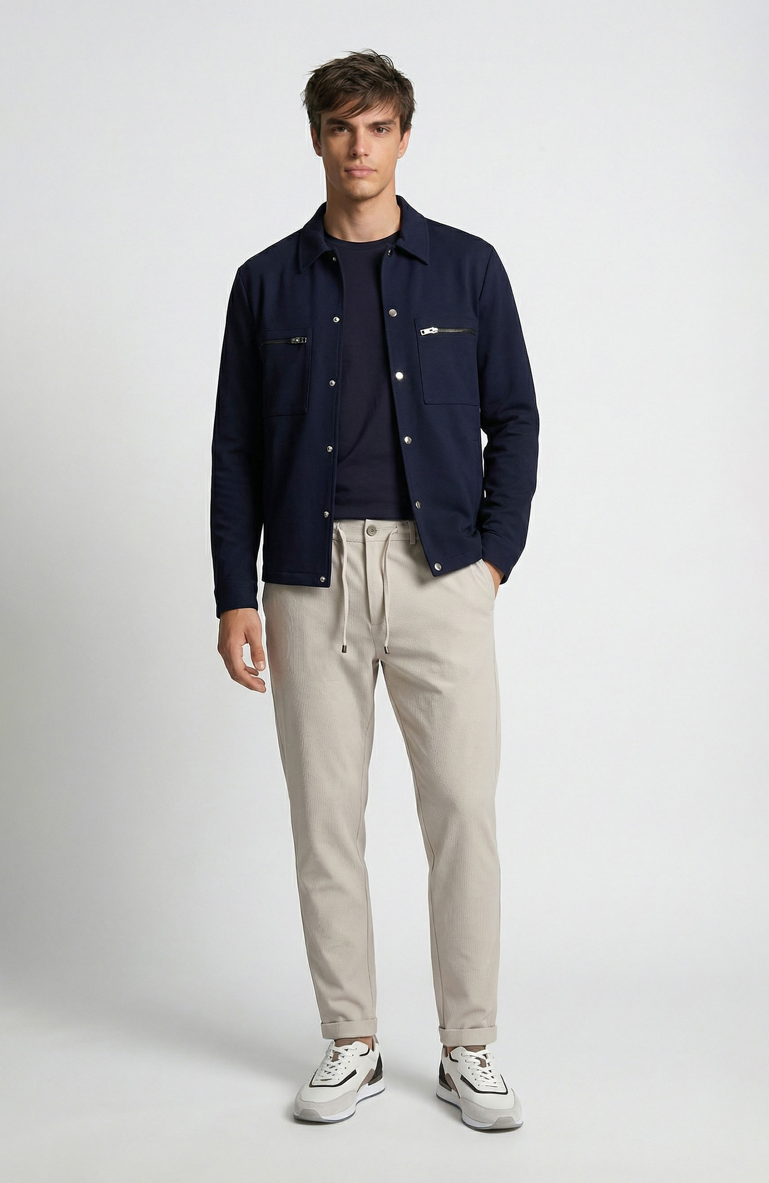 N-Tech Lacivert Çift Cepli Çıtçıtlı Dış Gömlek