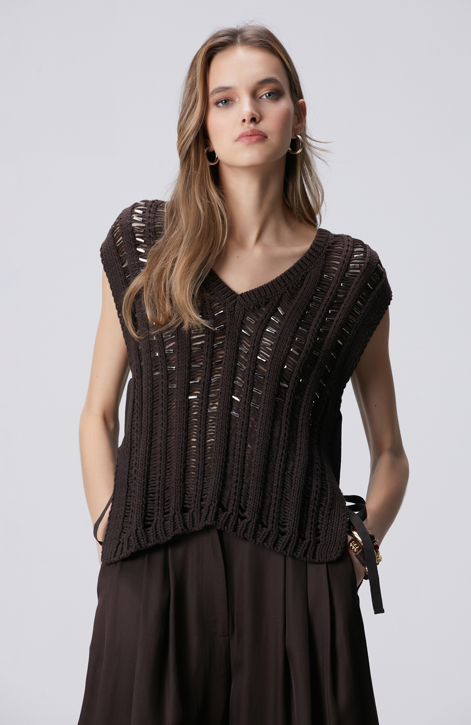 Limited Acı Kahve Taş Detaylı Triko