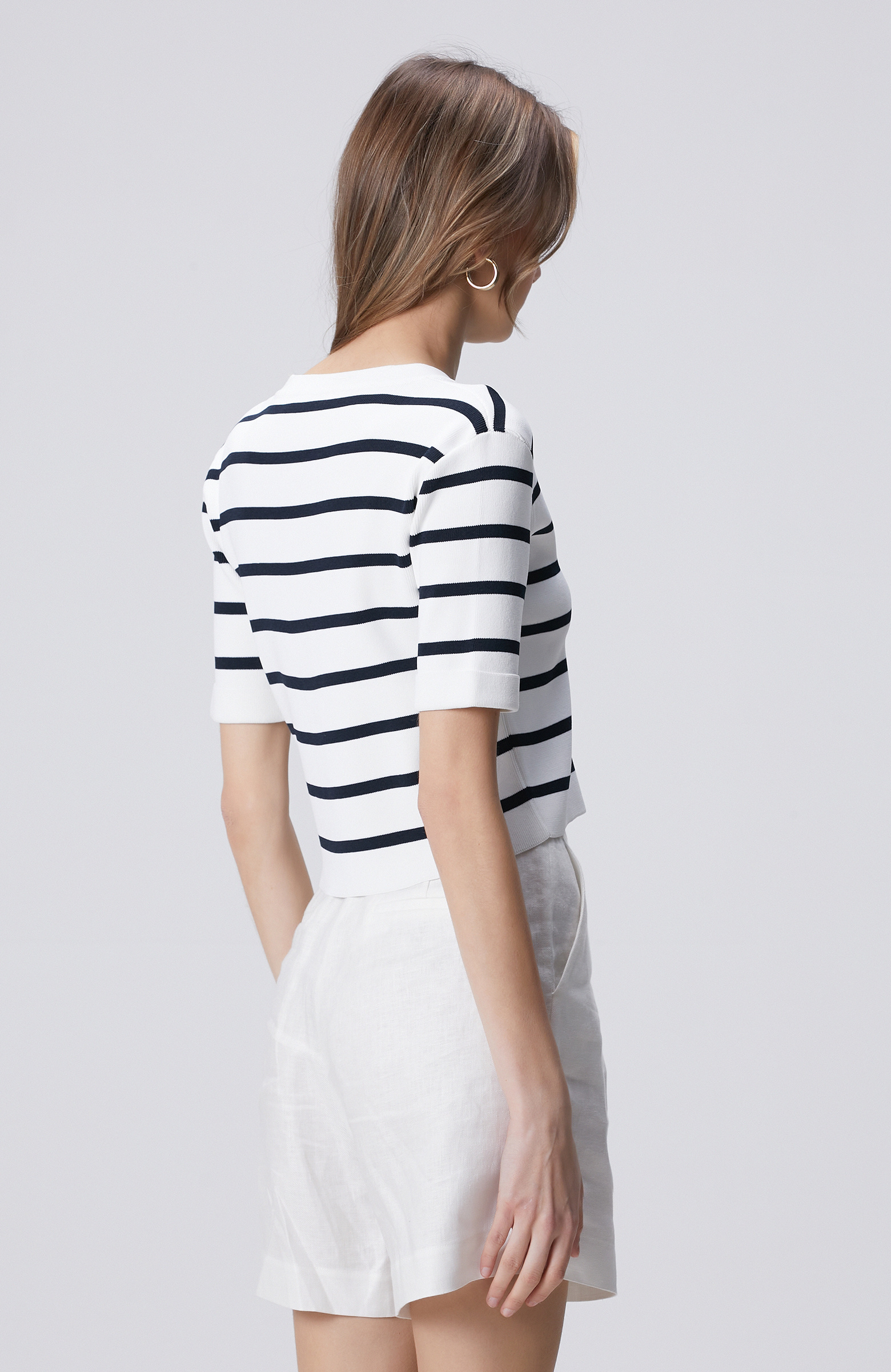 Lacivert Beyaz Çizgili Triko Ceket