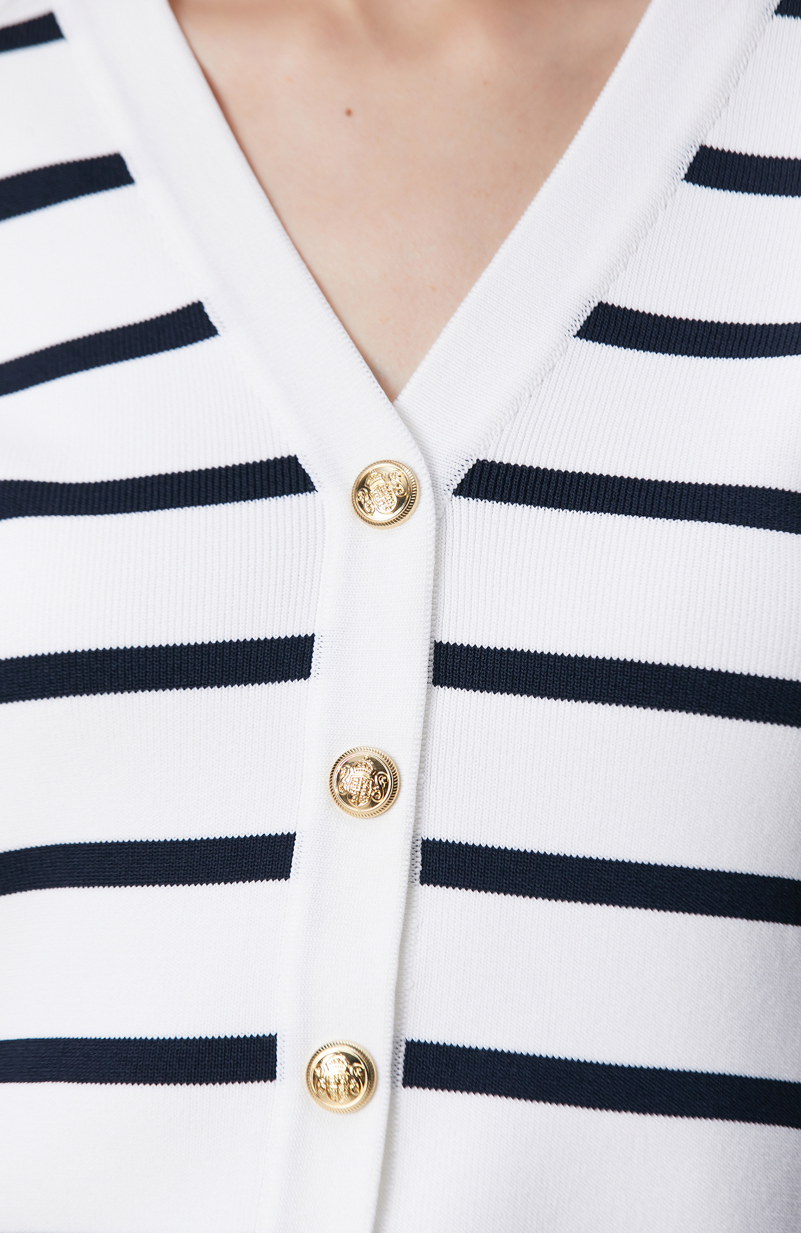 Lacivert Beyaz Çizgili Triko Ceket